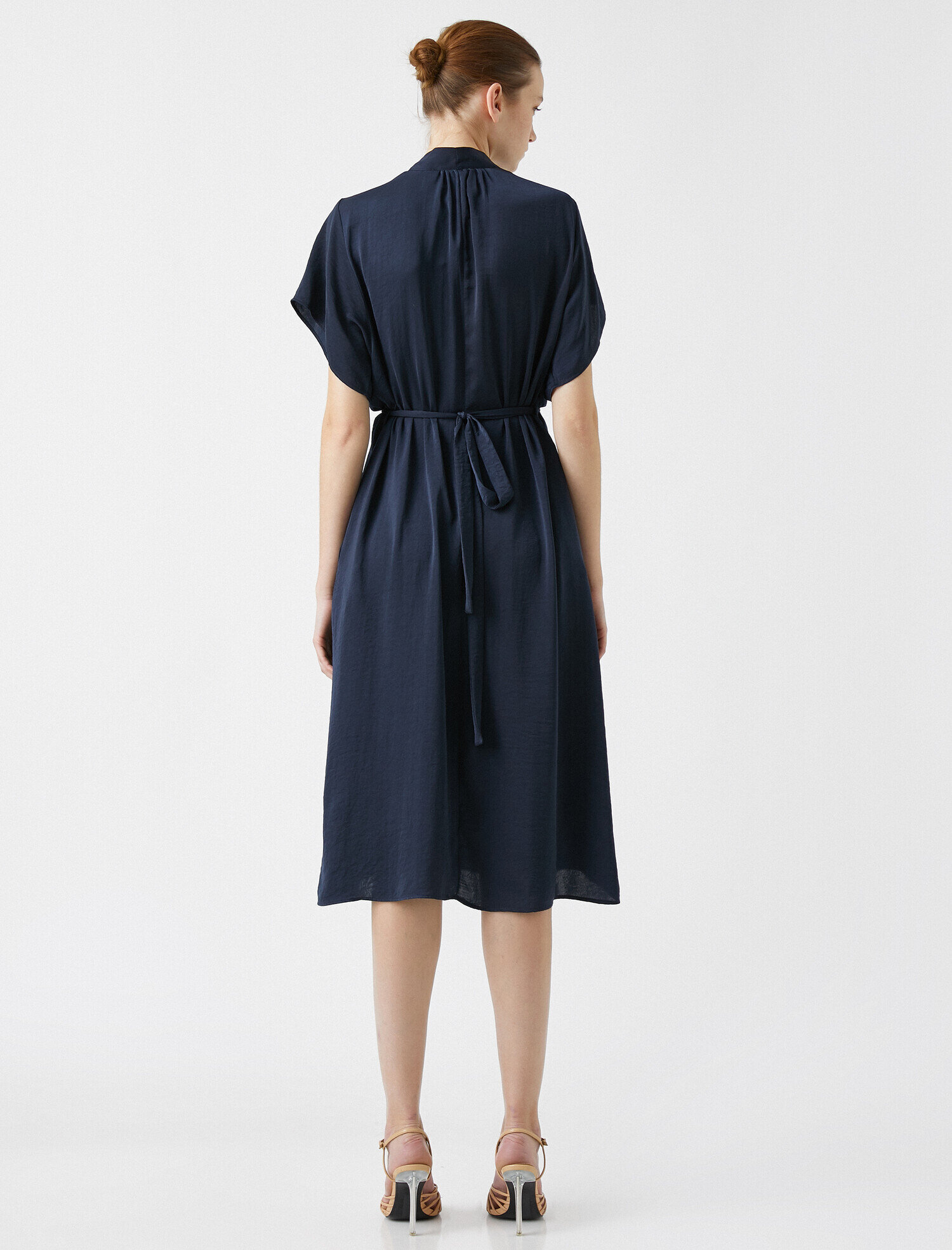   Kısa Kollu Beli Bağlamalı Elbise