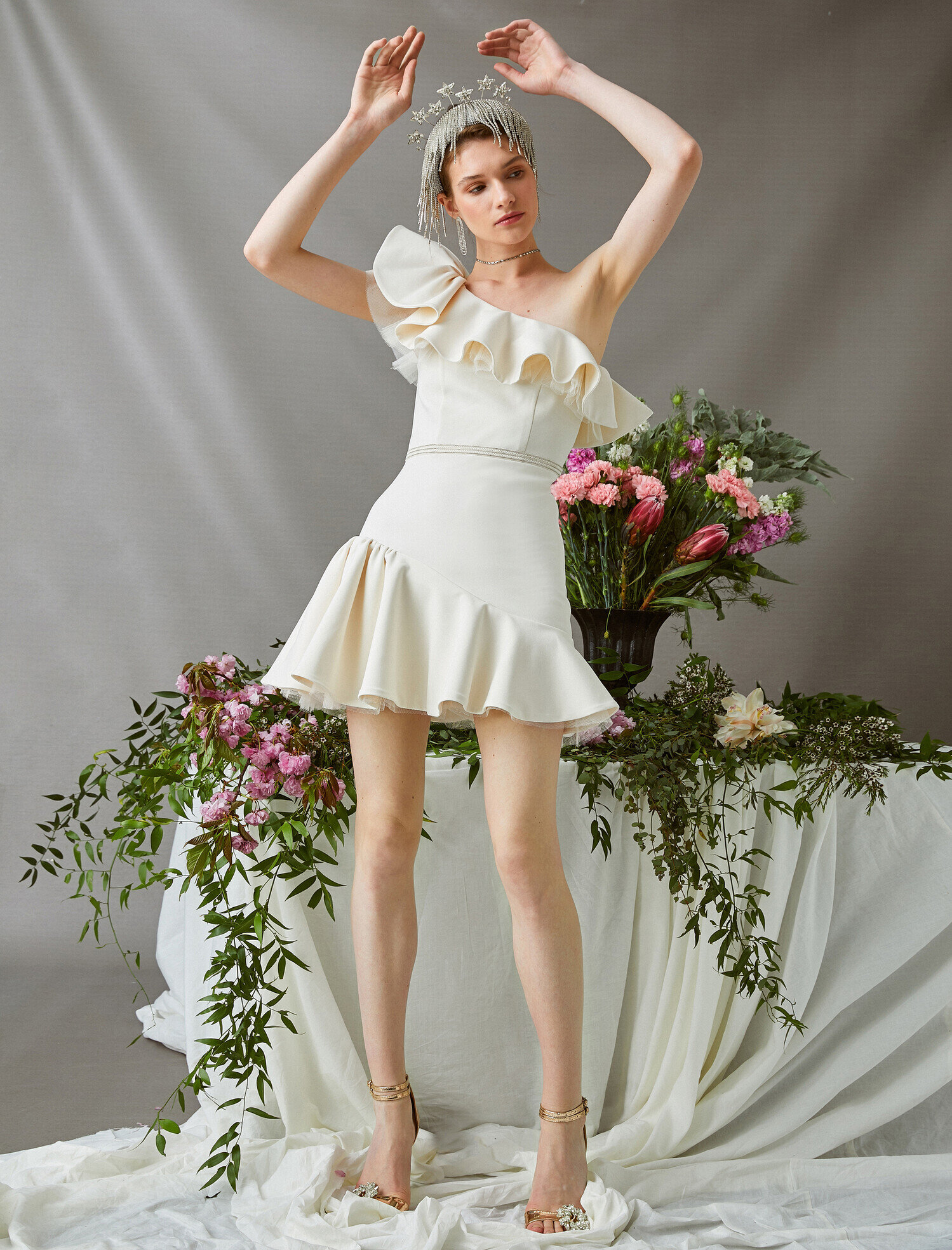   Fırfırlı Elbise Tek Omuz