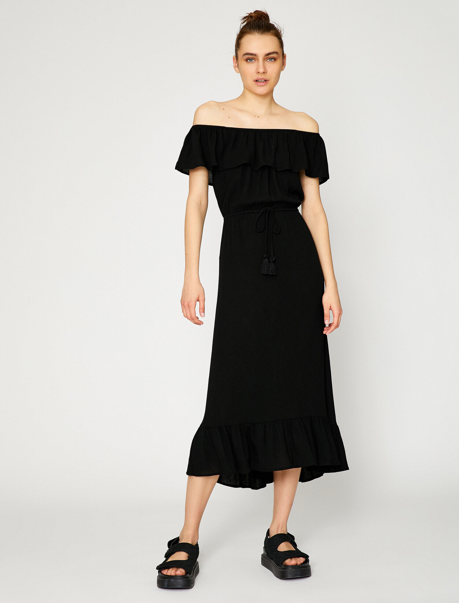   Omuz Açık Elbise Belden Bağlamalı