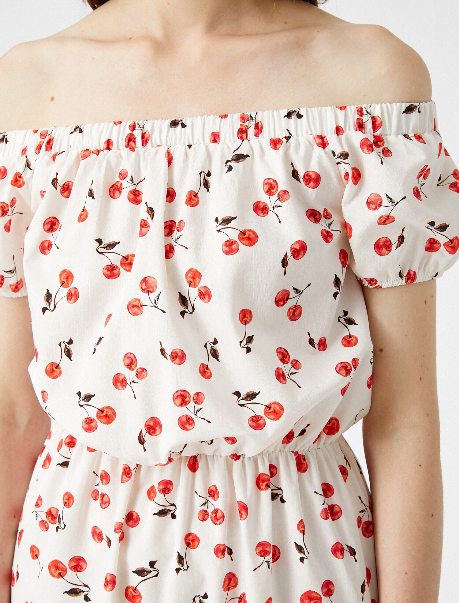   Desenli Elbise Omuz Açık Pamuklu