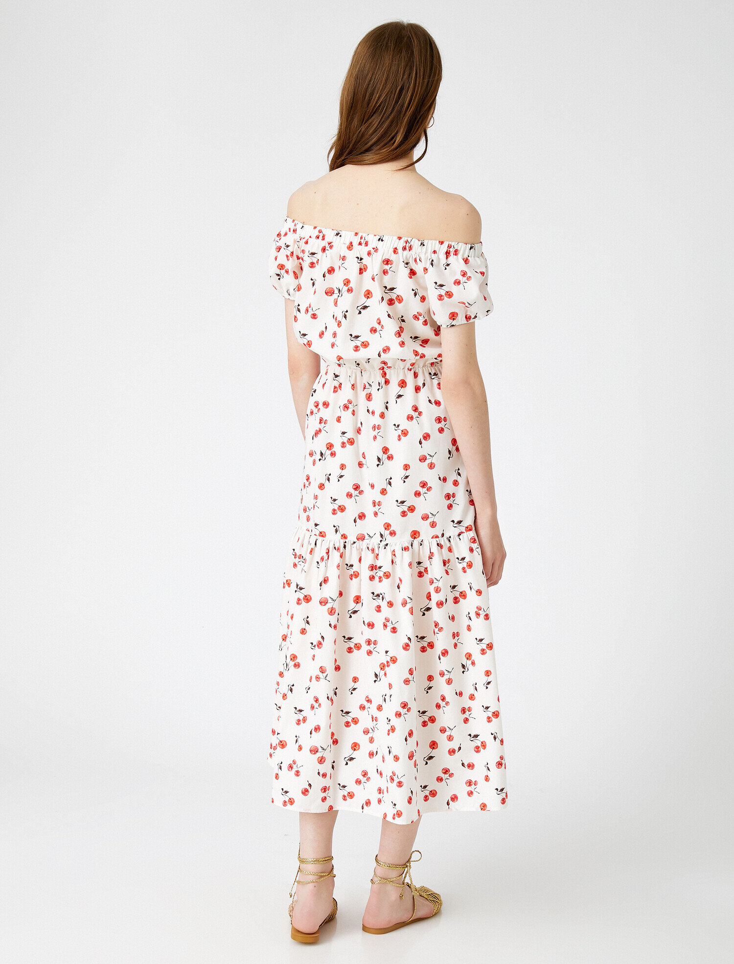   Desenli Elbise Omuz Açık Pamuklu