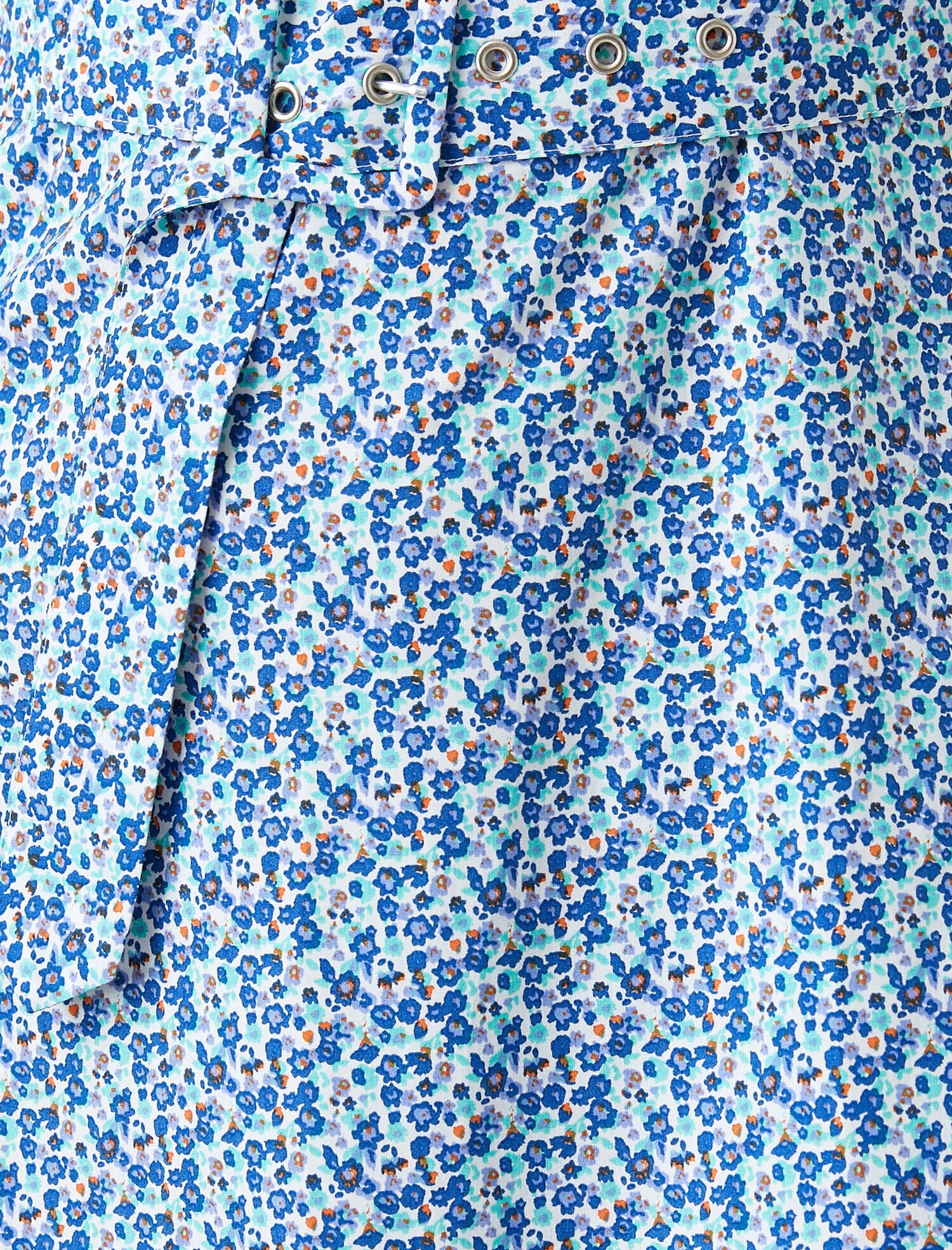 Poplin Elbise Çiçekli Balon Kol Kemerli Pamuklu