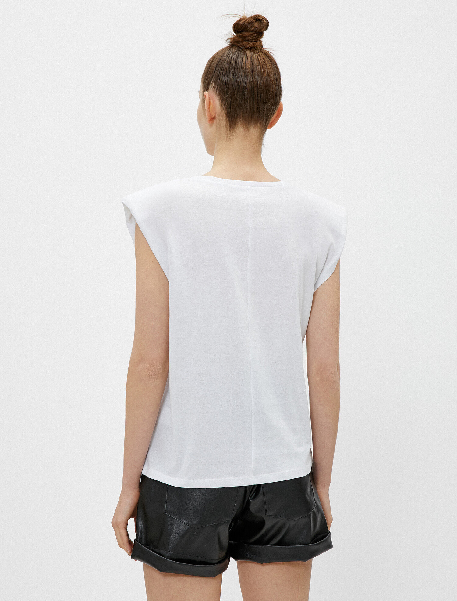   Vatkalı Tişört Kolsuz V Yaka Pamuklu