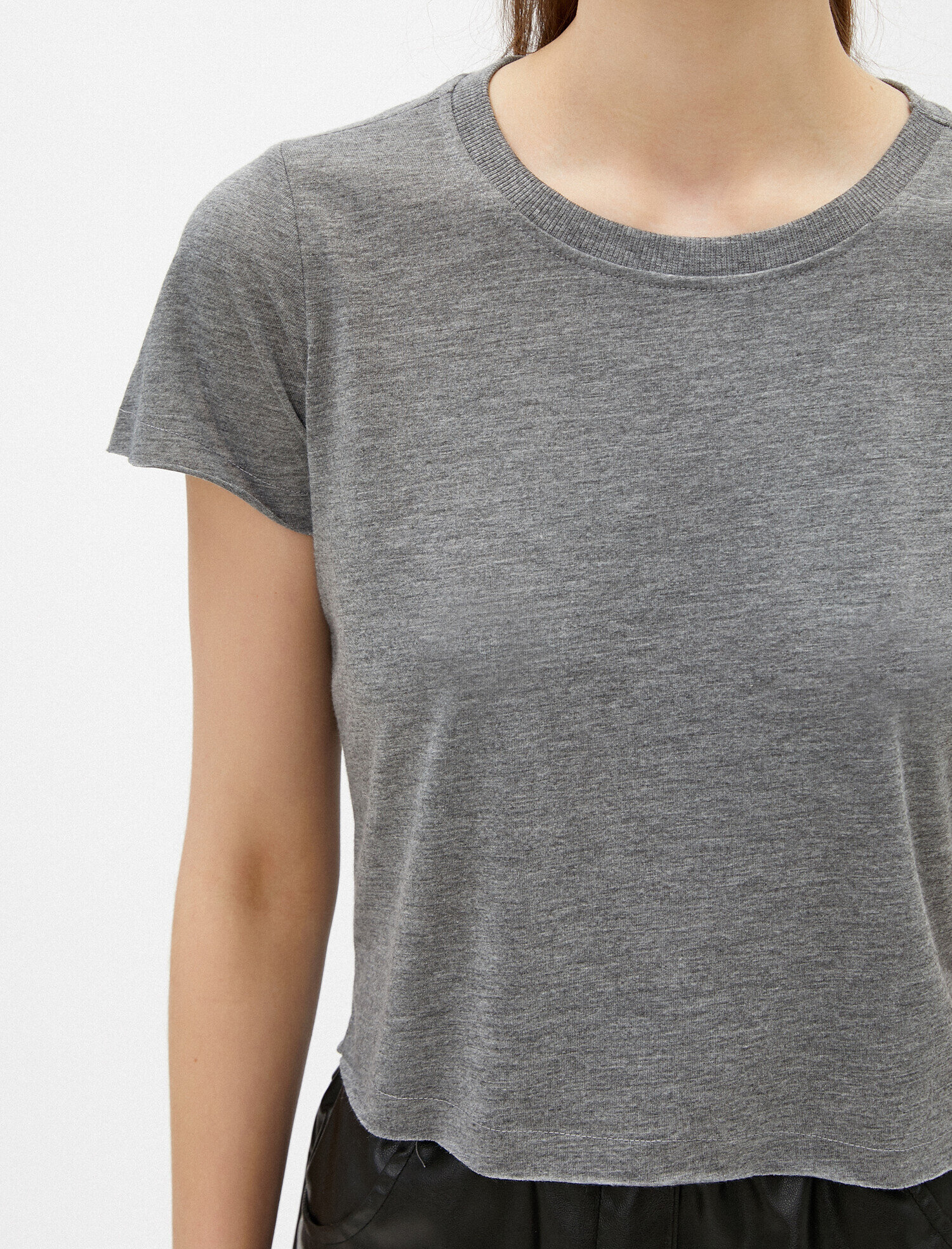   Crop Tişört Bisiklet Yaka Basic