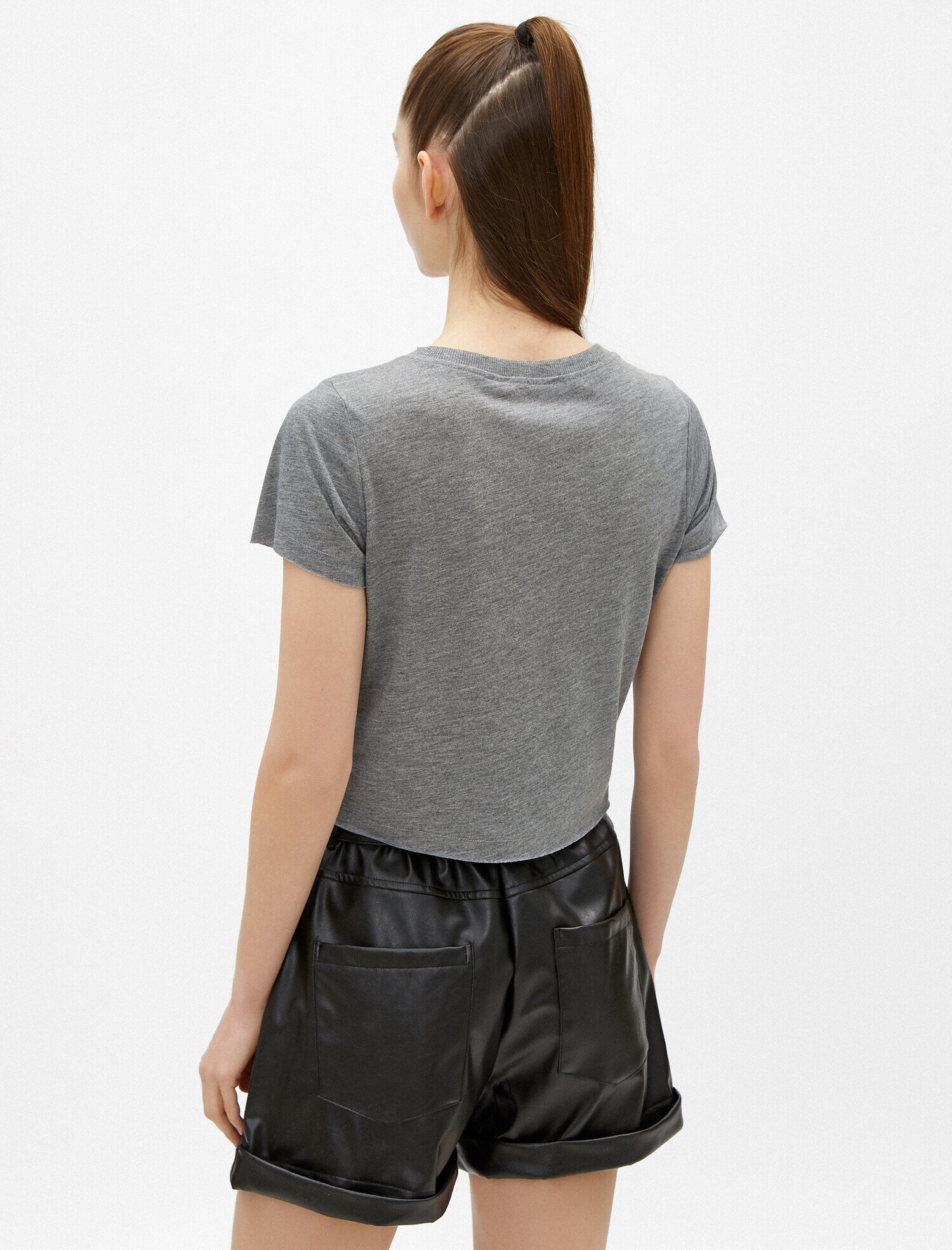   Crop Tişört Bisiklet Yaka Basic