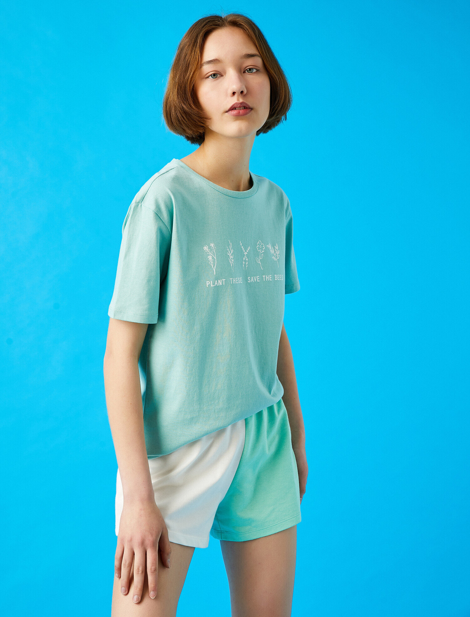   Baskılı Tişört Pamuklu Bisiklet Yaka