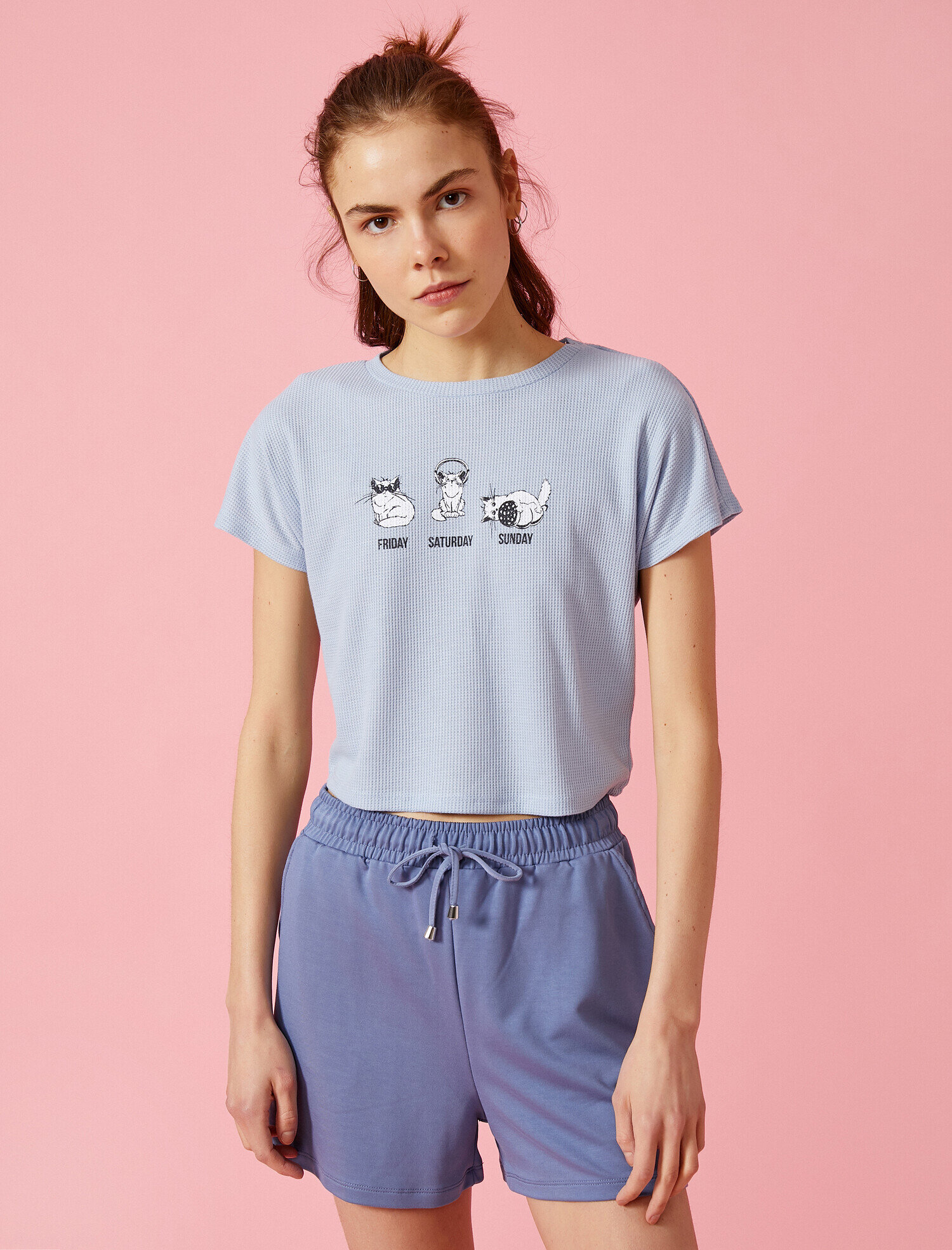   Bisiklet Yaka Tişört Baskılı Dokulu