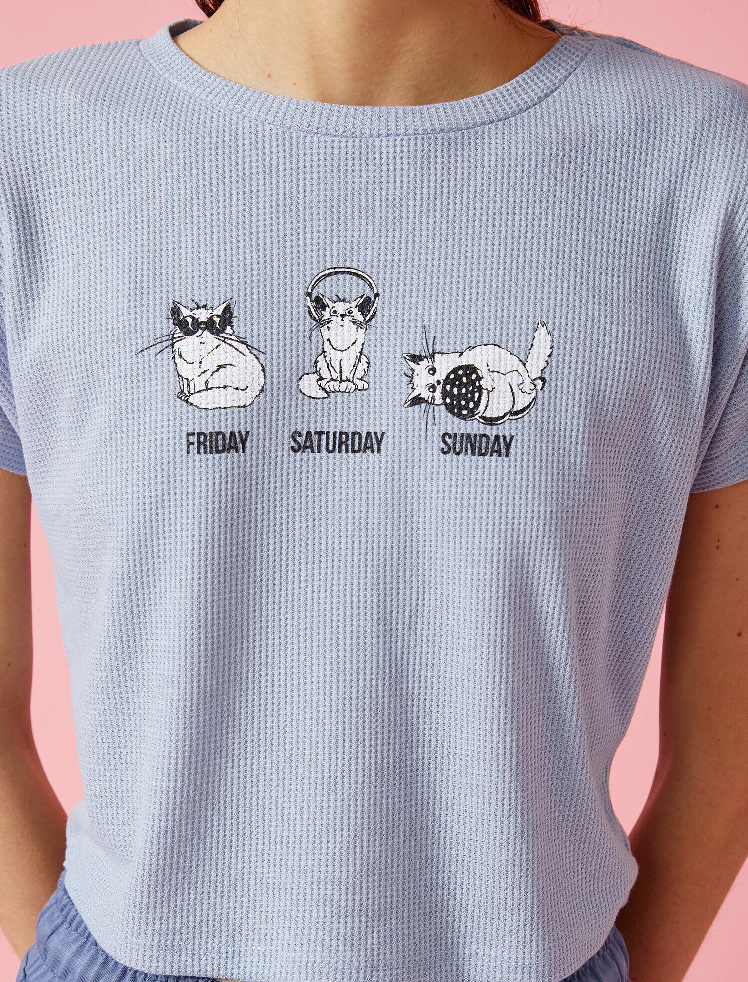   Bisiklet Yaka Tişört Baskılı Dokulu