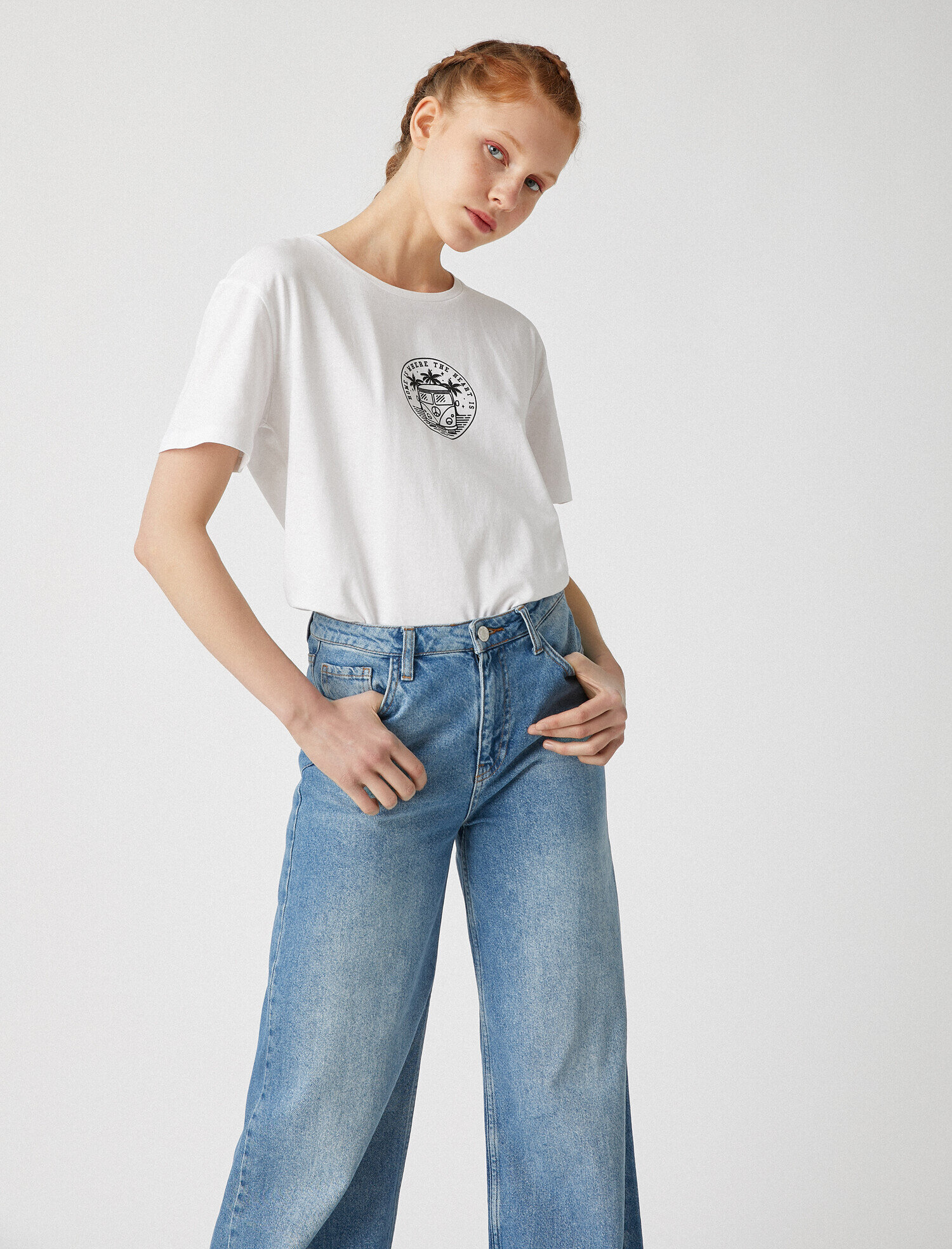   Yazılı Tişört Baskılı Kısa Kollu Bisiklet Yaka Pamuklu