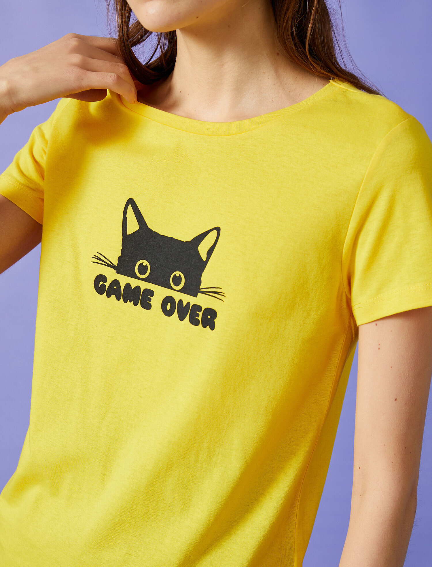   Baskılı Tişört Bisiklet Yaka Kısa Kollu