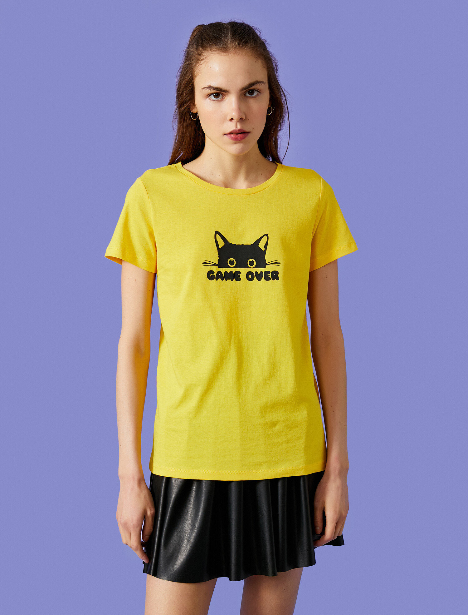   Baskılı Tişört Bisiklet Yaka Kısa Kollu