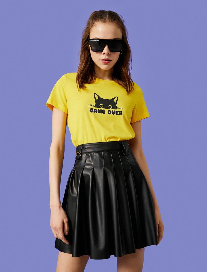  Baskılı Tişört Bisiklet Yaka Kısa Kollu