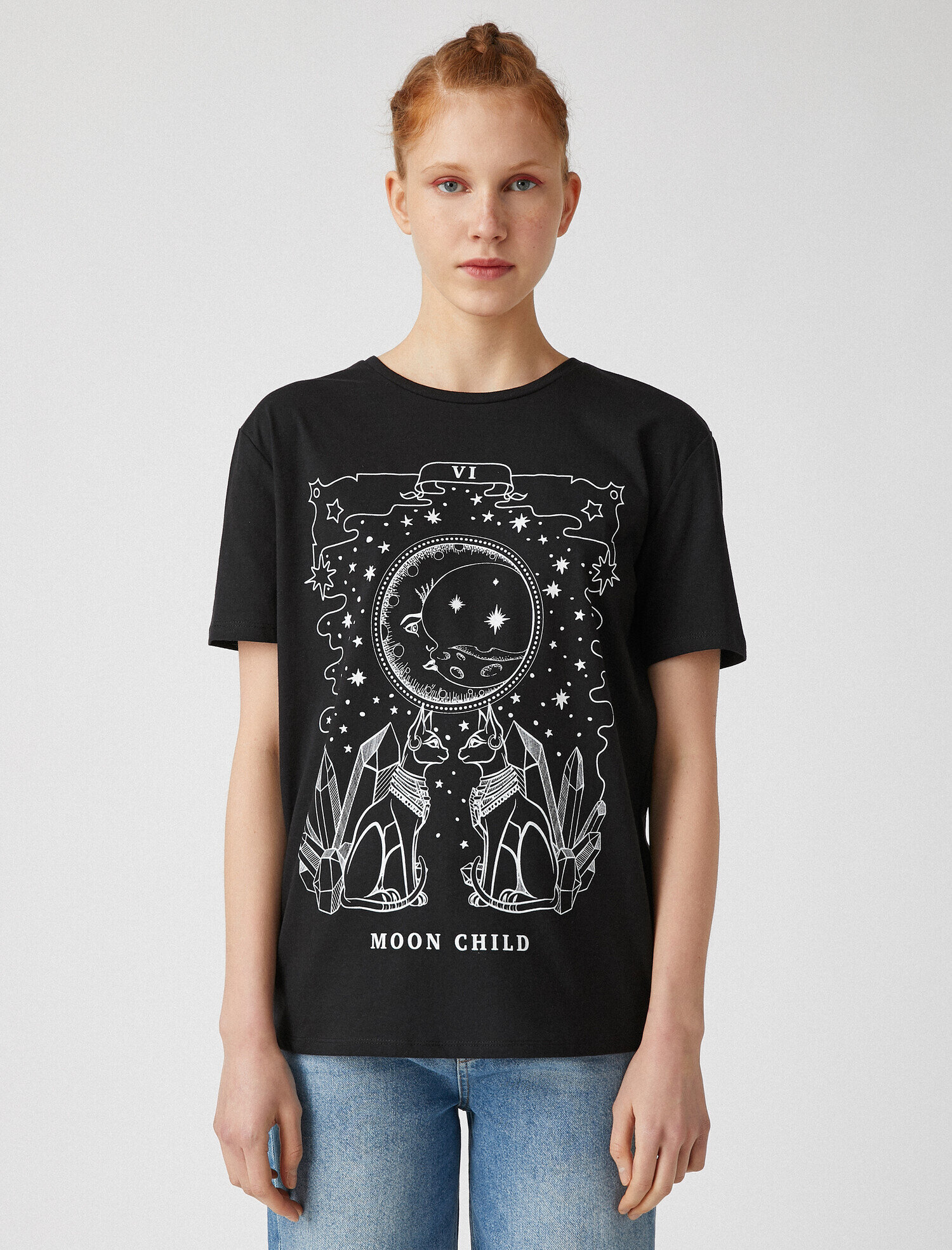   Kısa Kollu Tişört Baskılı Bisiklet Yaka Pamuklu