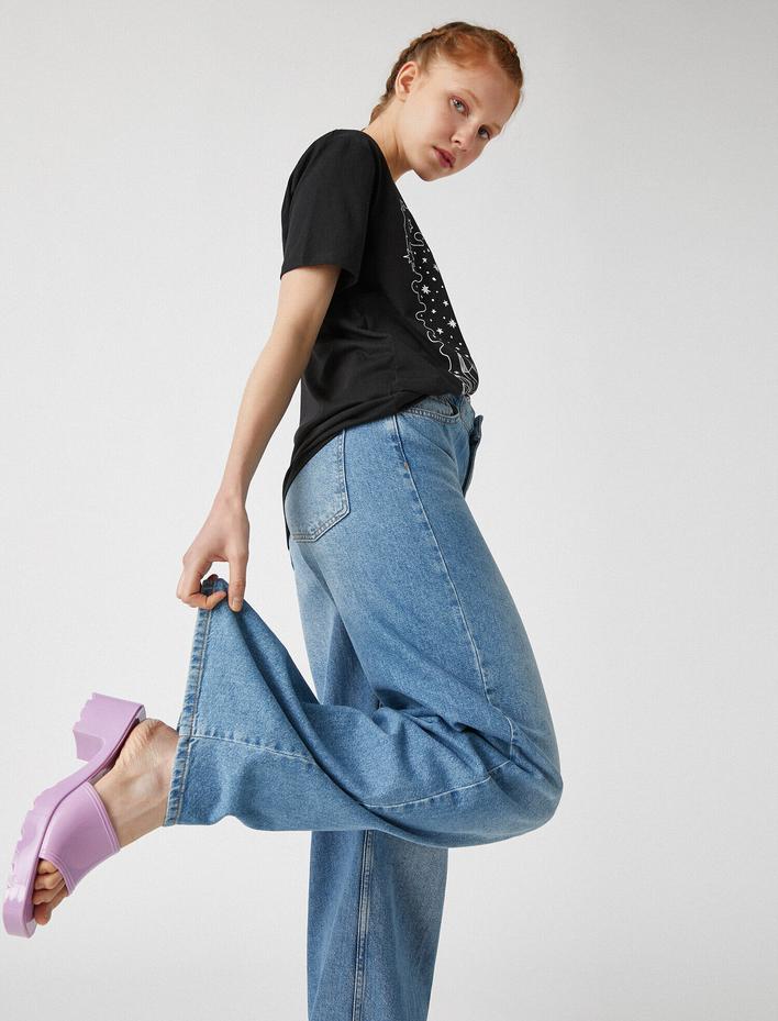  Kısa Kollu Tişört Baskılı Bisiklet Yaka Pamuklu