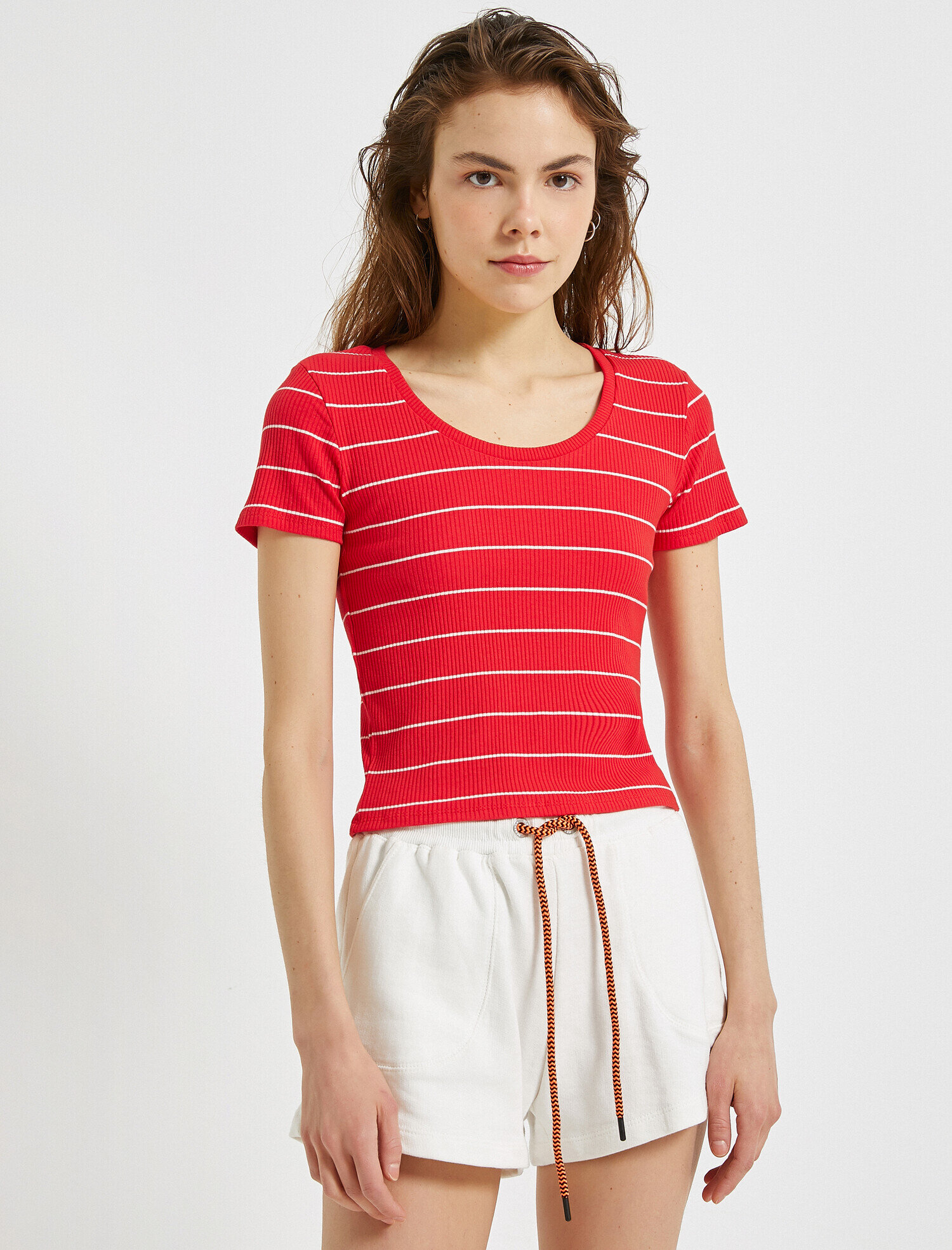   Çizgili Tişört Bisiklet Yaka