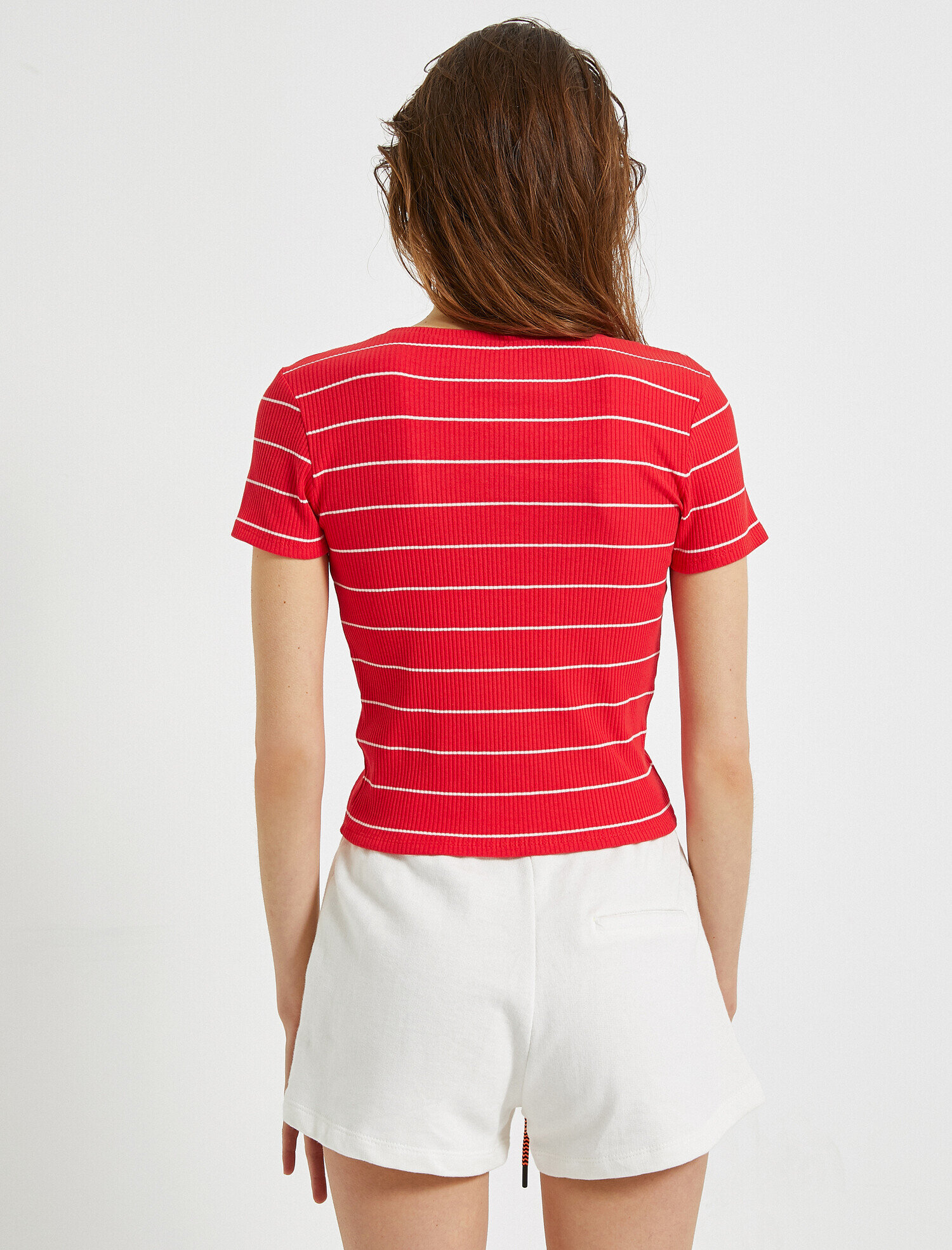   Çizgili Tişört Bisiklet Yaka