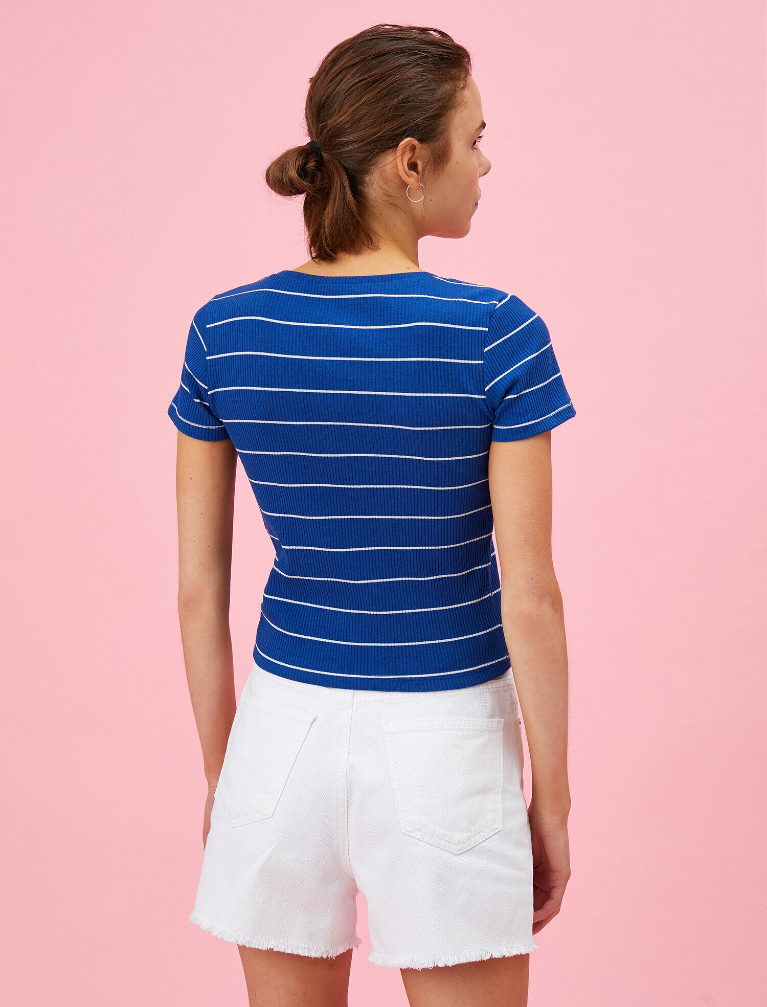   Çizgili Tişört Bisiklet Yaka