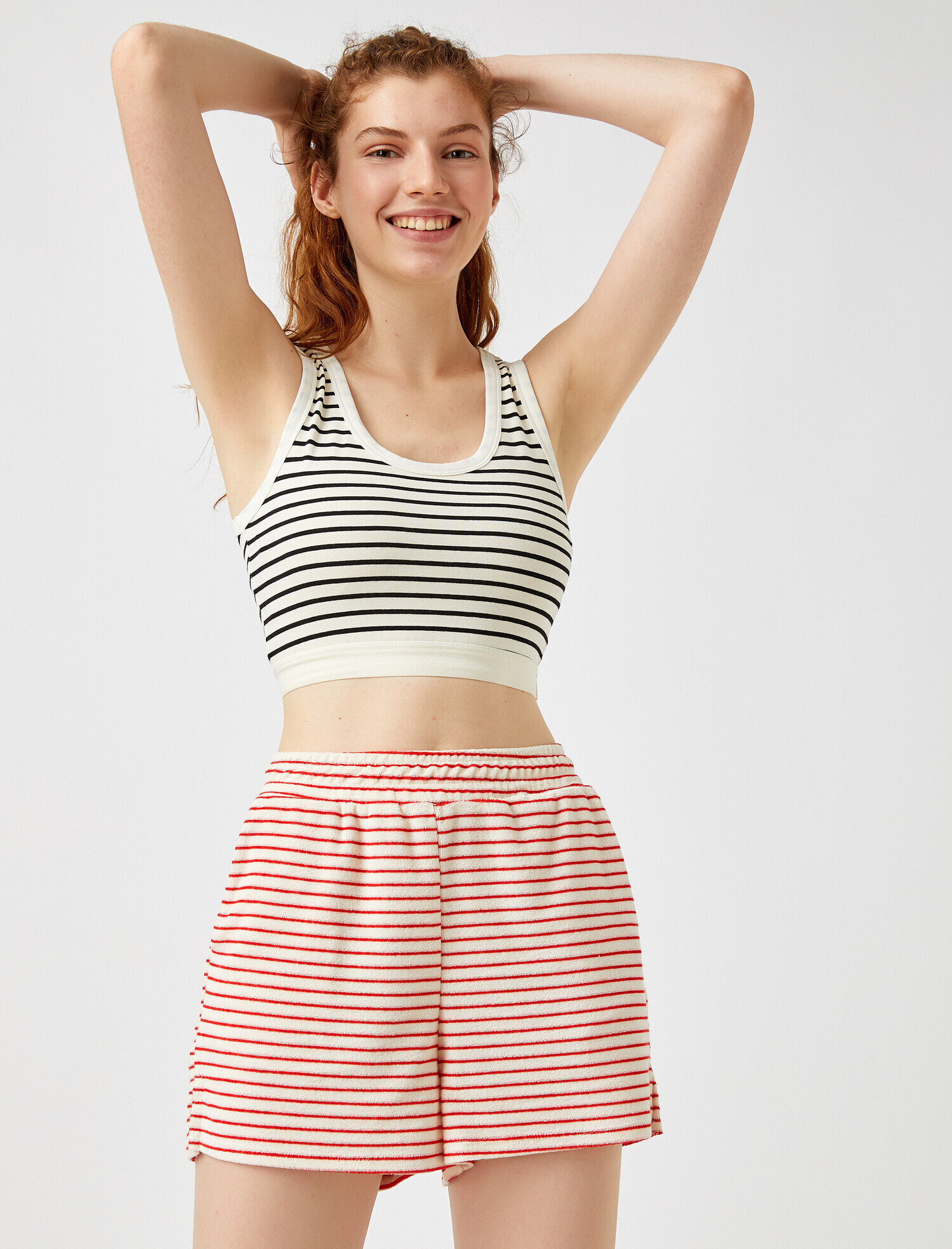   Çizgili Şort Beli Lastikli