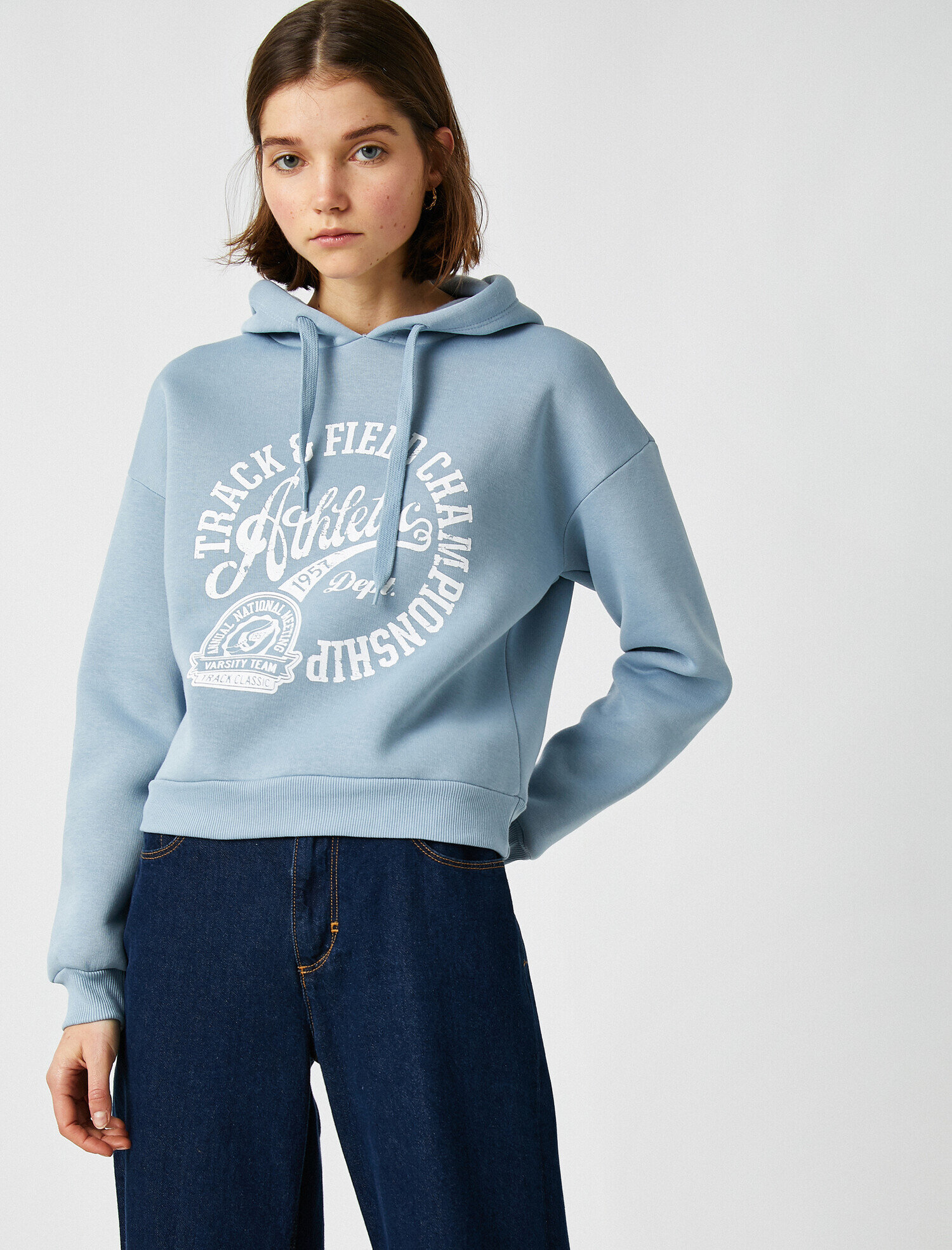   Pamuklu Kapüşonlu Yazılı Baskılı Sweatshirt