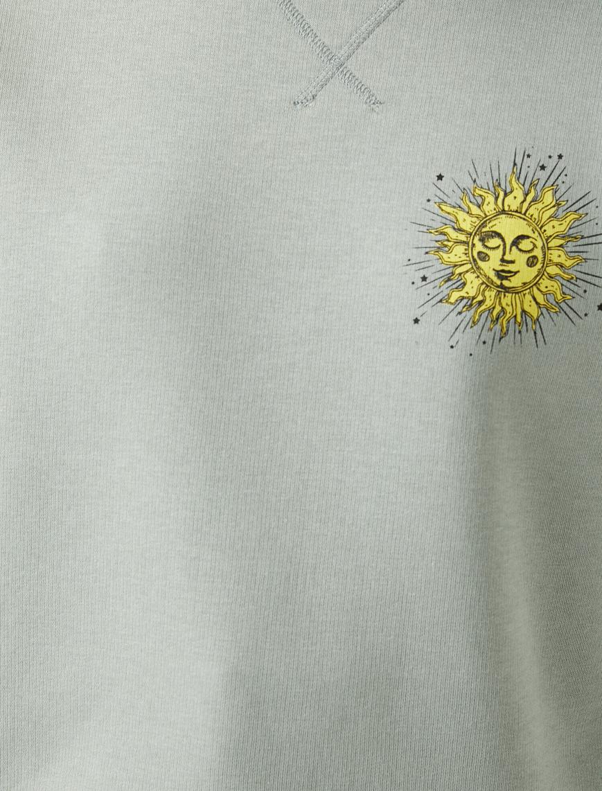   Pamuklu Bisiklet Yaka Baskılı Sweatshirt
