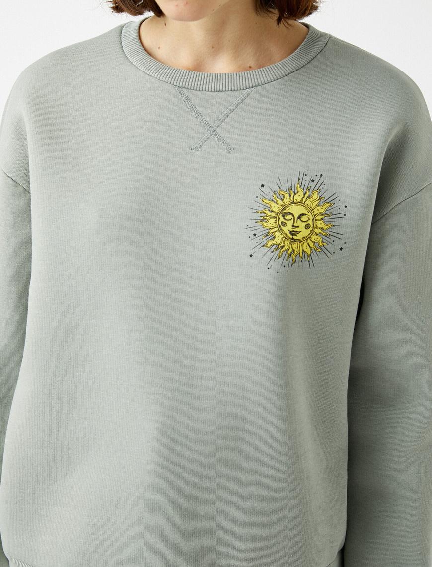   Pamuklu Bisiklet Yaka Baskılı Sweatshirt