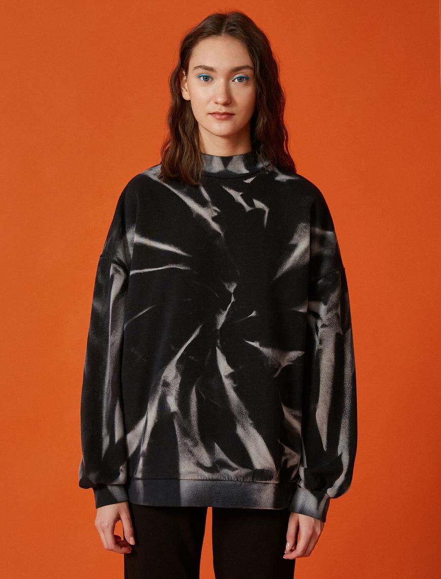   Oversize Sweatshirt Batik Desenli Pamuklu Dik Yaka