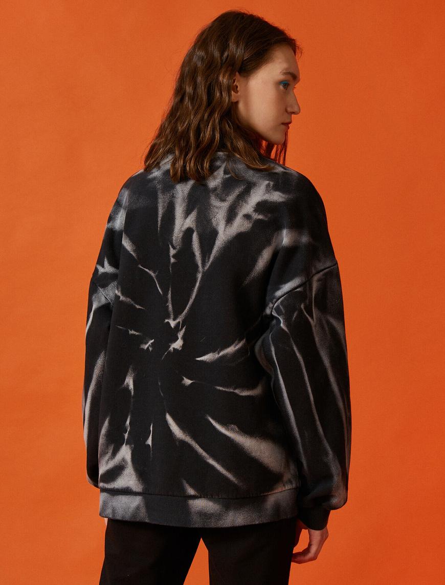   Oversize Sweatshirt Batik Desenli Pamuklu Dik Yaka