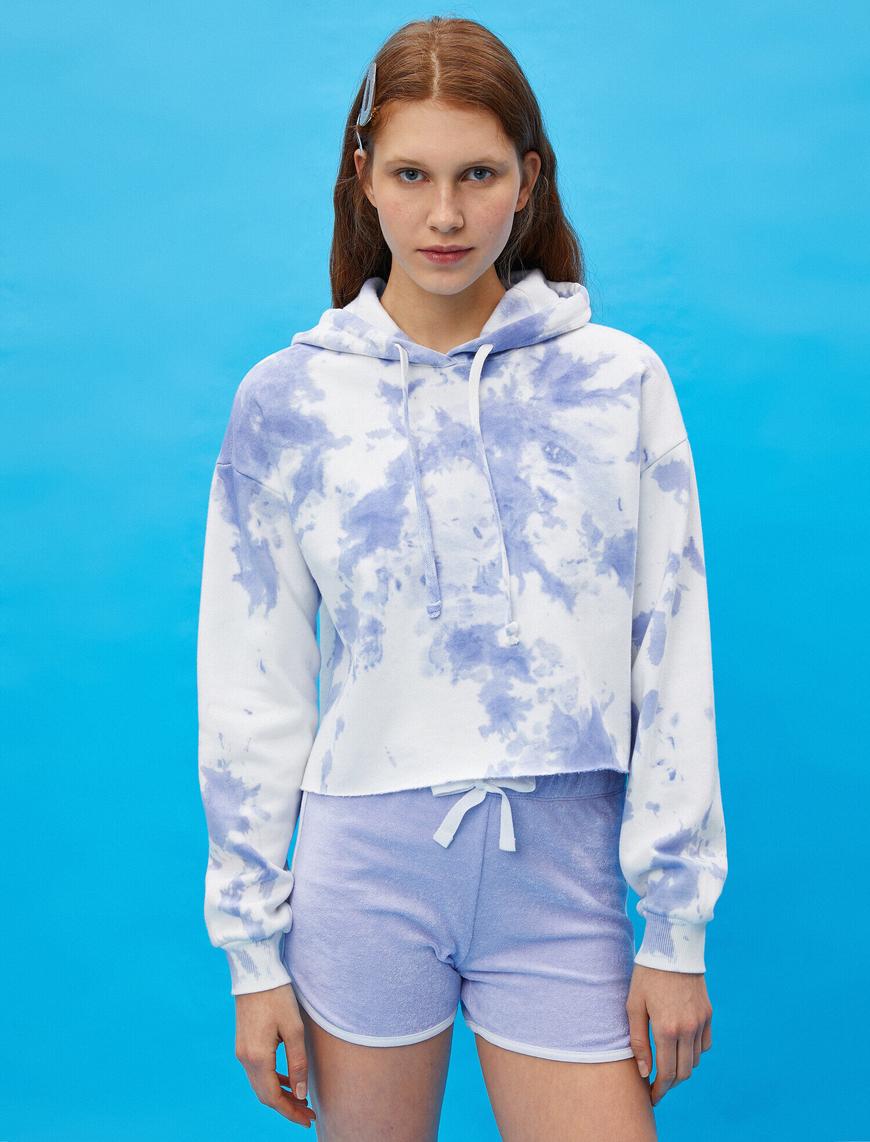   Kapüşonlu Sweatshirt Batik Desenli Pamuklu