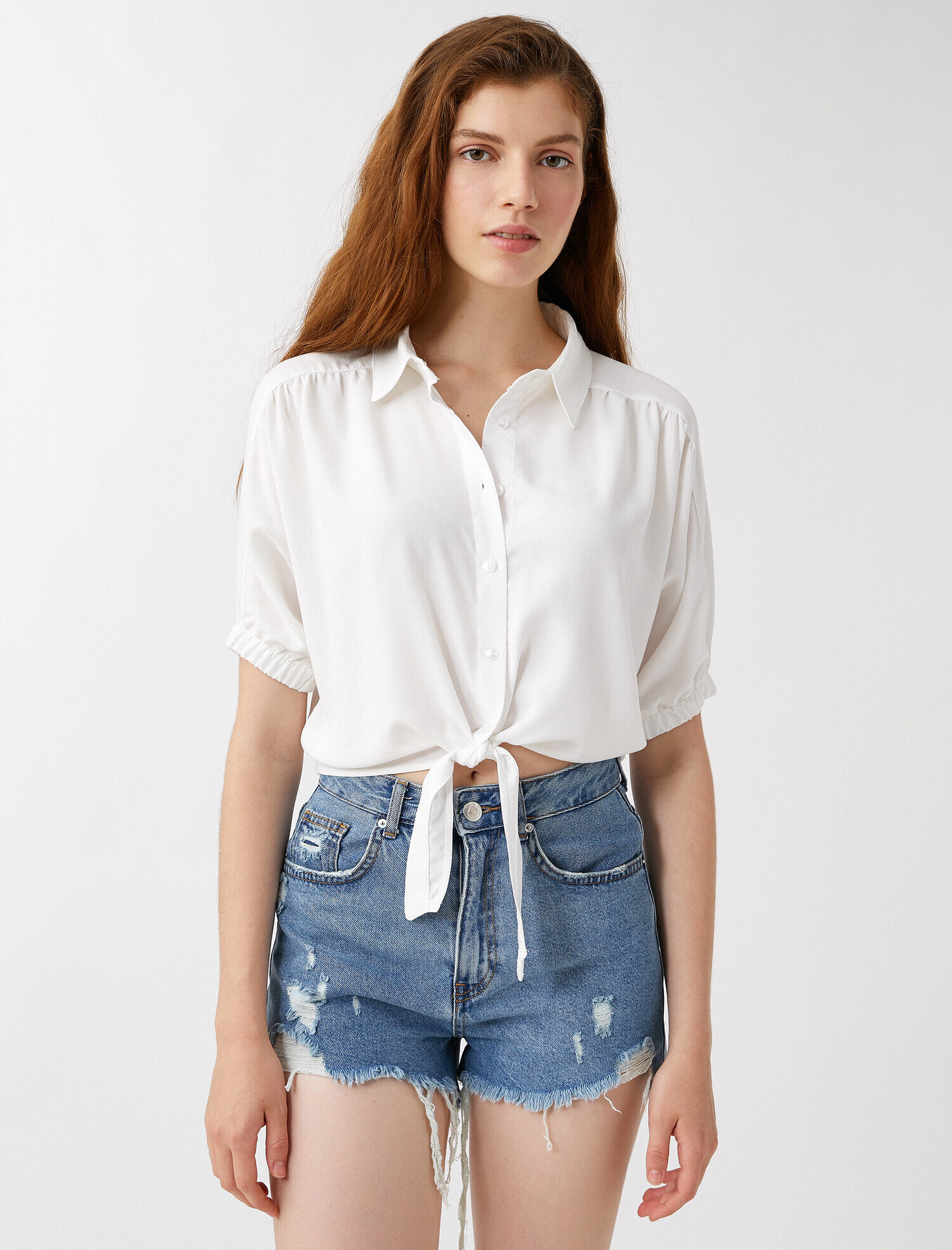   Belden Bağlamalı Gömlek Kısa Kollu