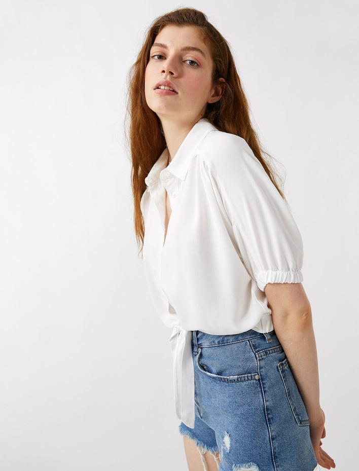  Belden Bağlamalı Gömlek Kısa Kollu