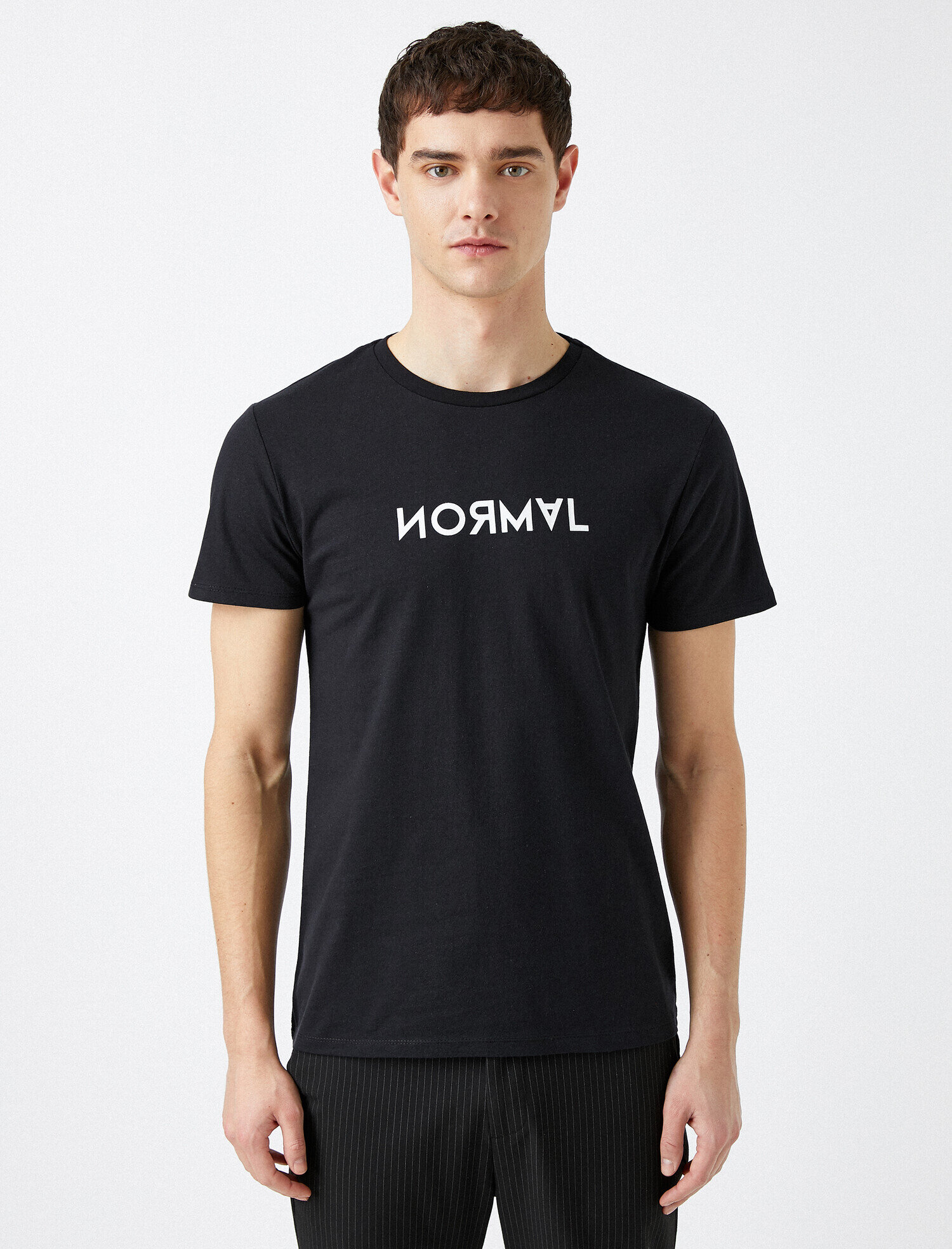   Yazılı Baskılı Tişört Kısa Kollu Bisiklet Yaka Pamuk