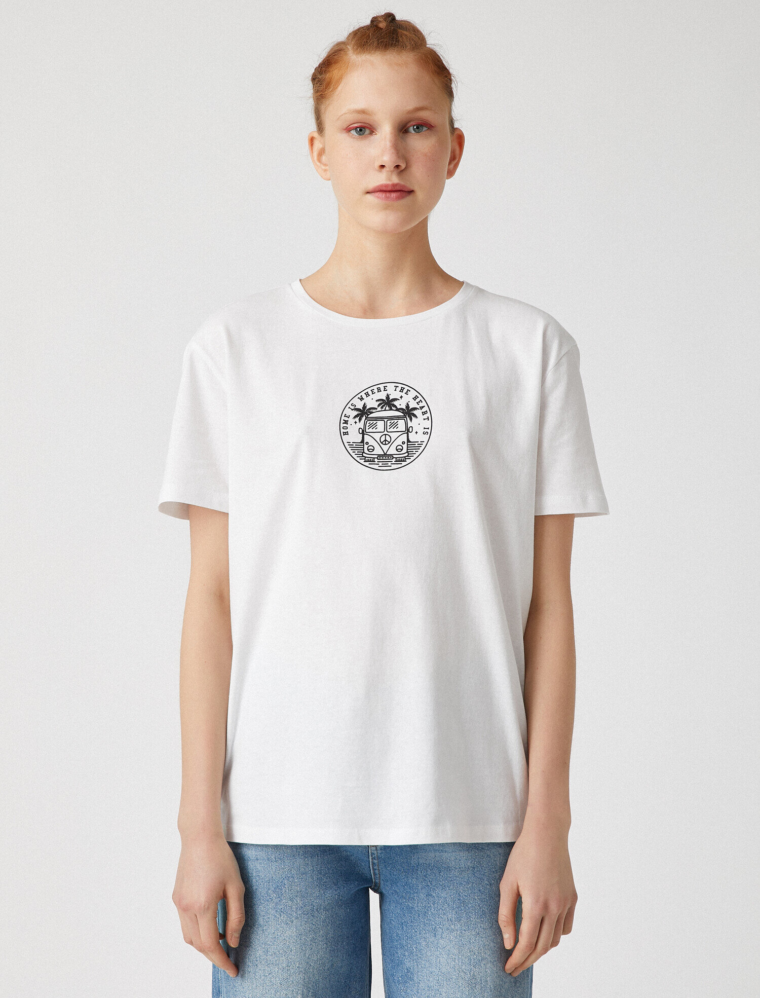   Yazılı Tişört Baskılı Kısa Kollu Bisiklet Yaka Pamuklu