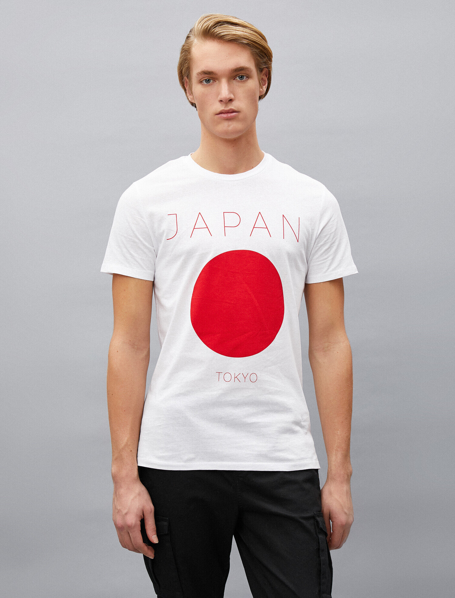 Pamuklu Baskılı Bisiklet Yaka Kısa Kollu Tişört