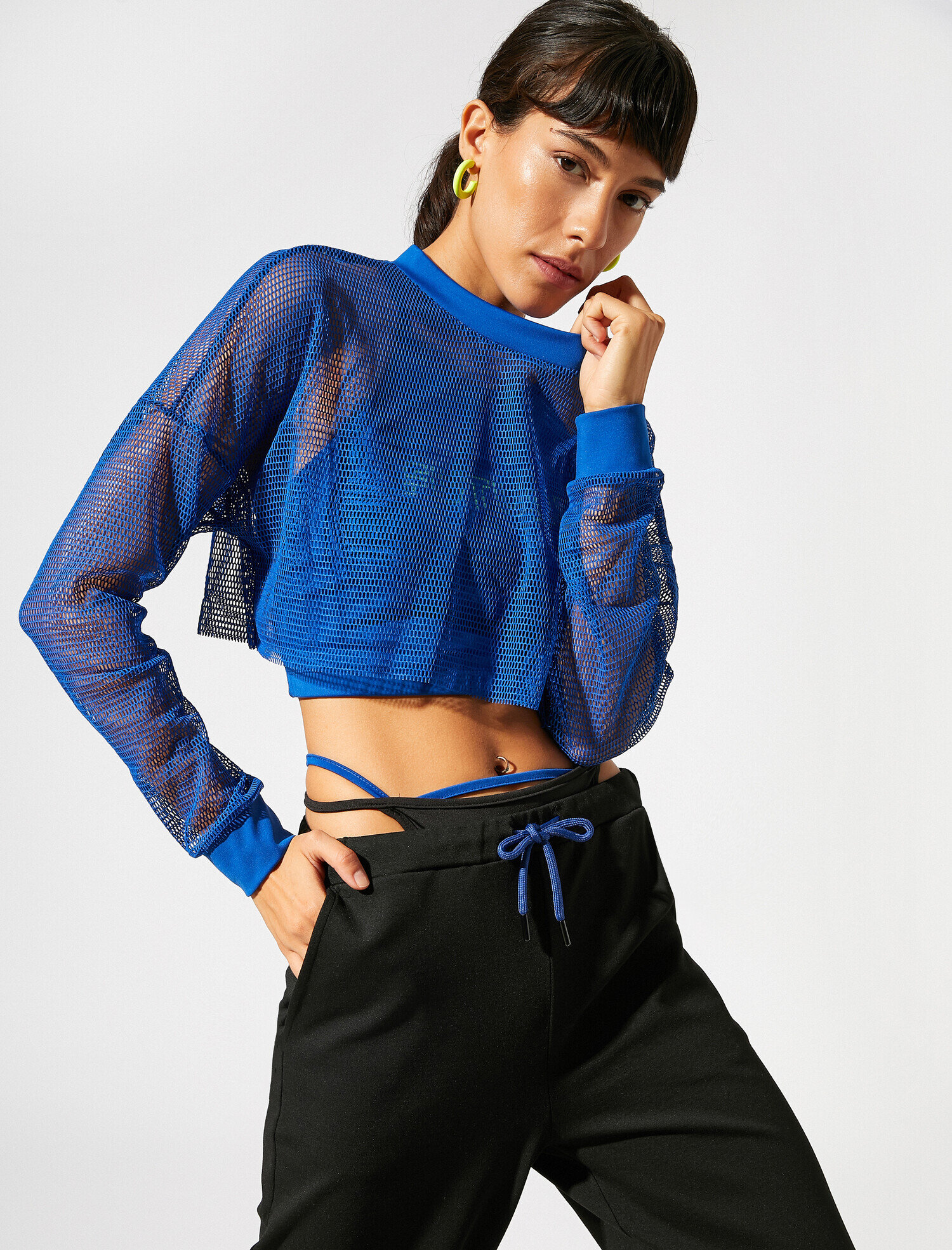   File Crop Sweatshirt Uzun Kollu Bisiklet Yaka
