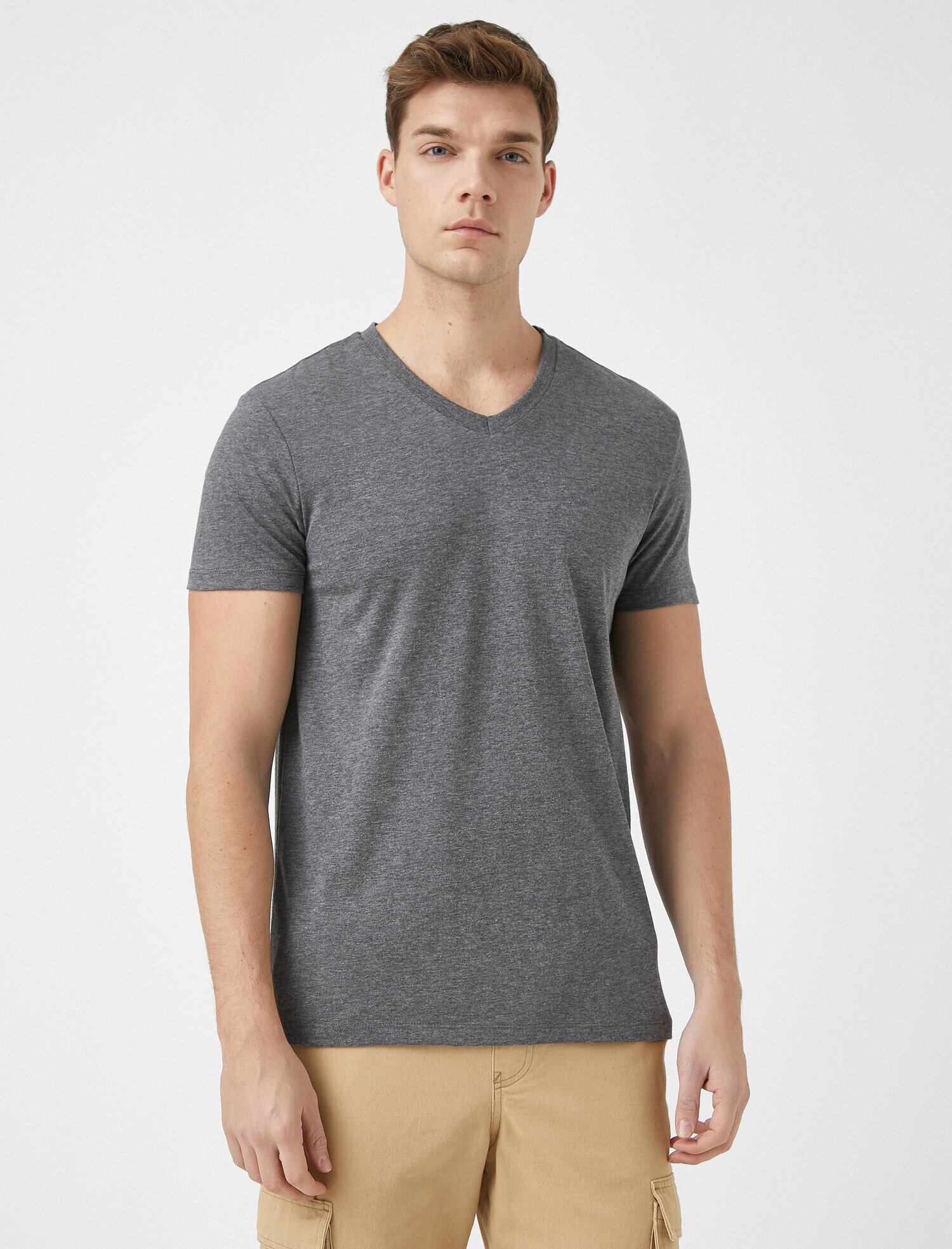 Basic V Yaka Tişört Kısa Kollu Pamuklu