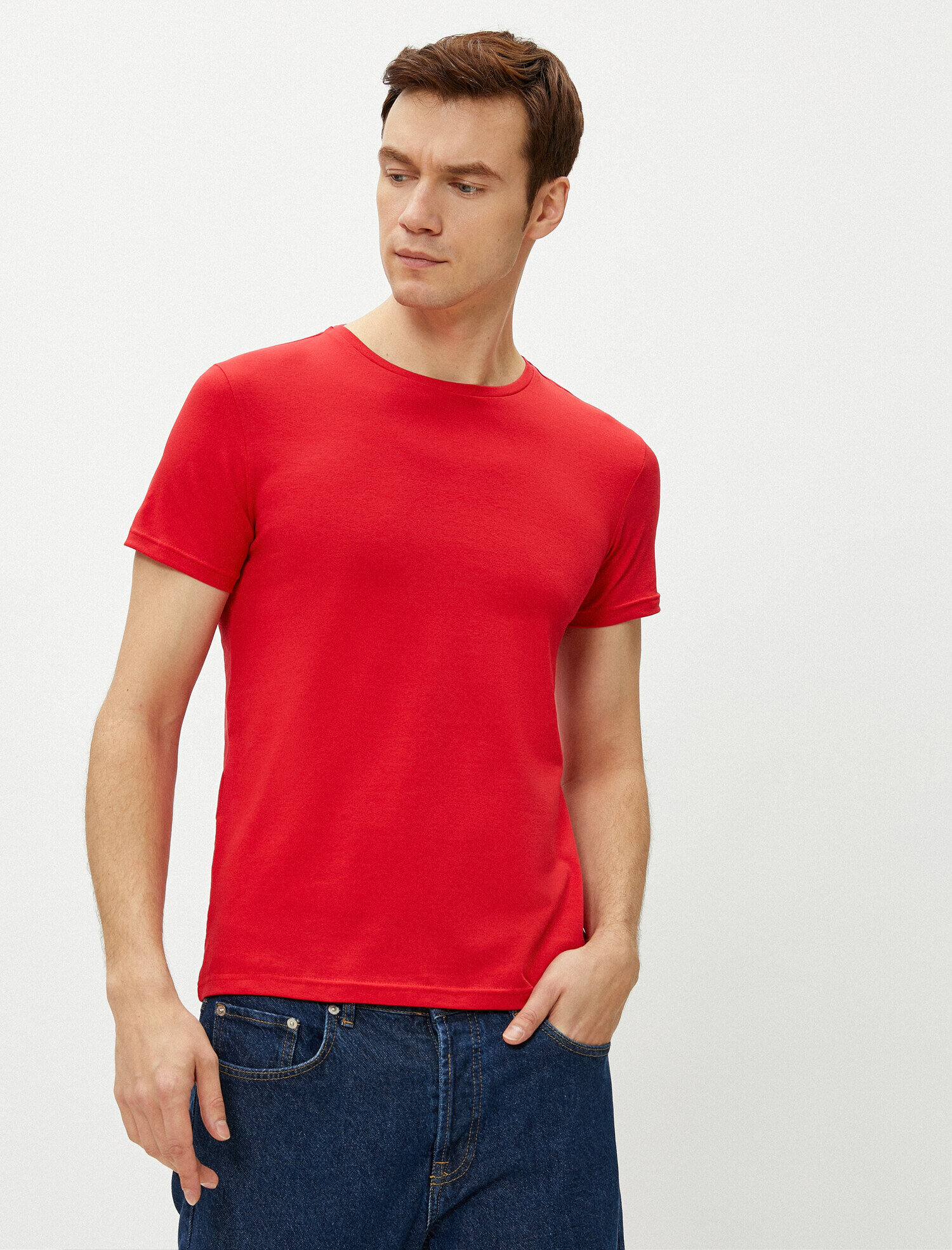   Bisiklet Yaka Tişört Kısa Kollu Basic Pamuklu