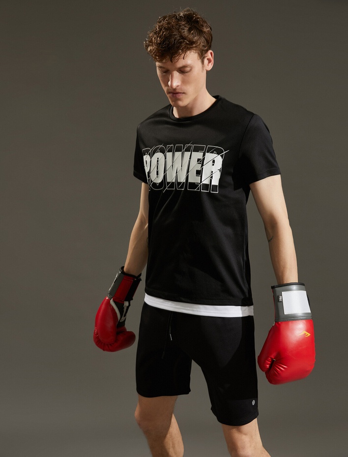  Sloganlı Baskılı Tişört Kısa Kollu Bisiklet Yaka