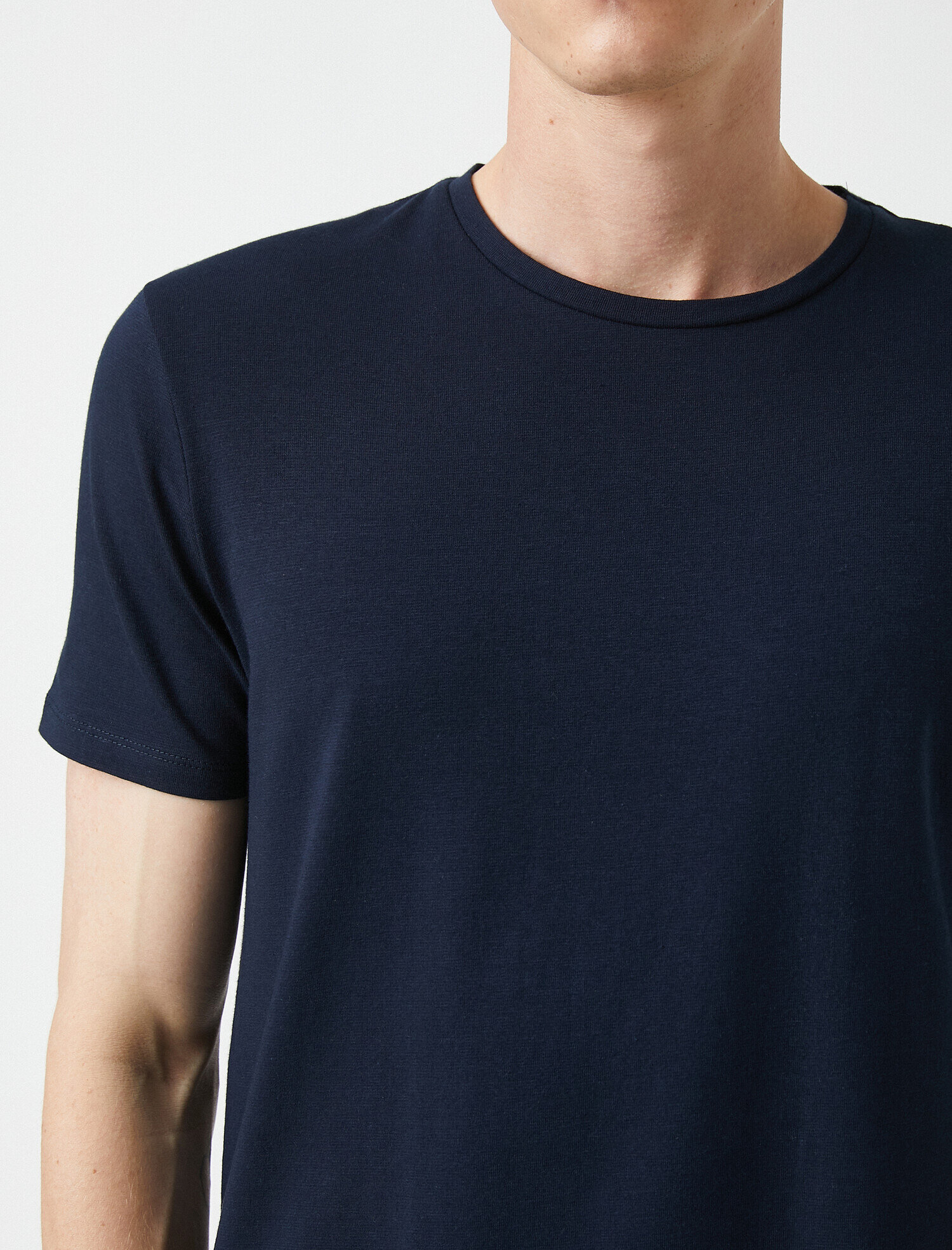   Bisiklet Yaka Tişört Kısa Kollu Basic Pamuklu