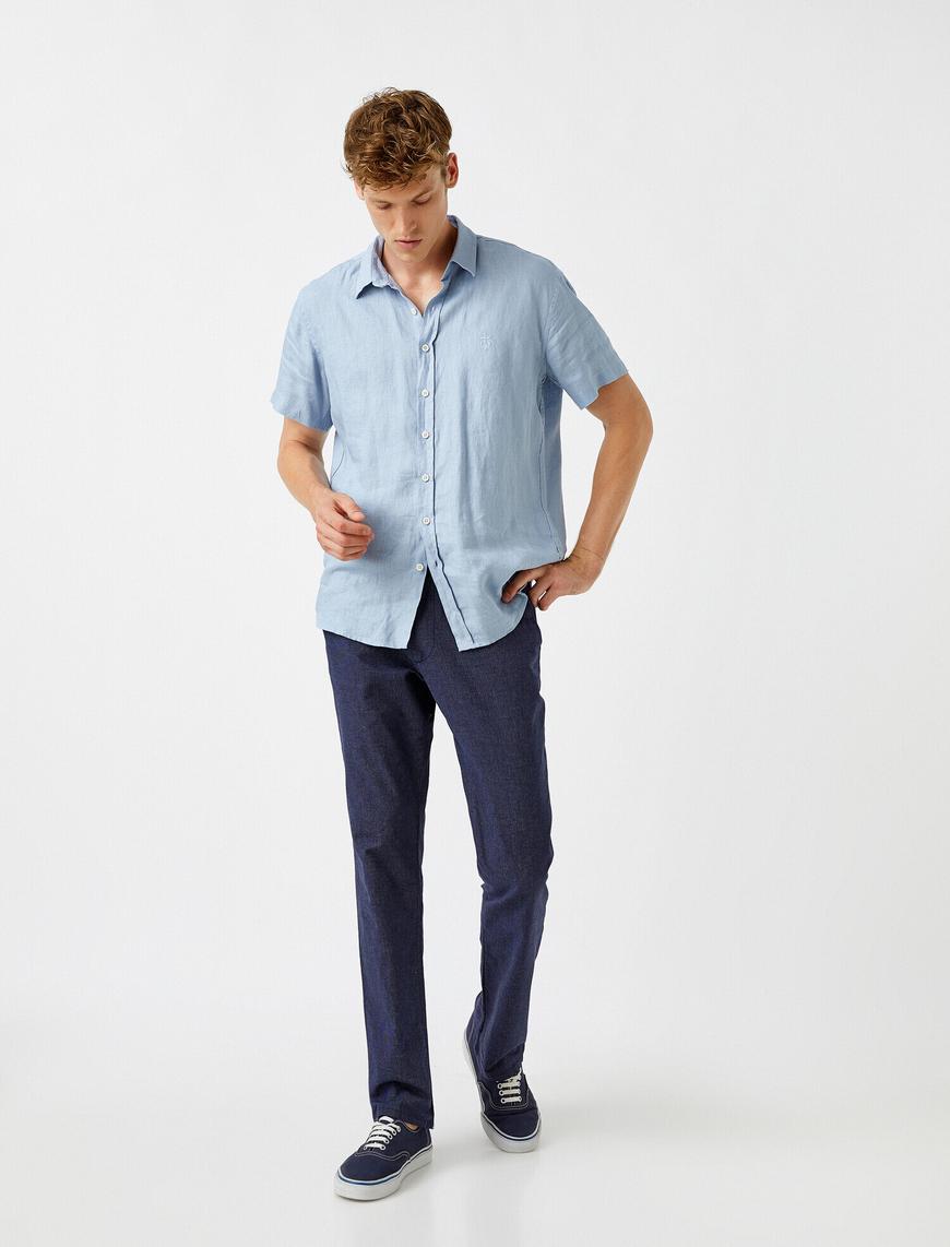   Keten Karışımlı Slim Fit Dokuma Pantolon