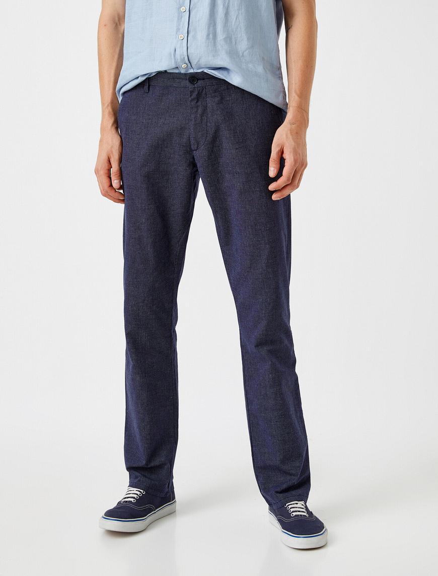  Keten Karışımlı Slim Fit Dokuma Pantolon