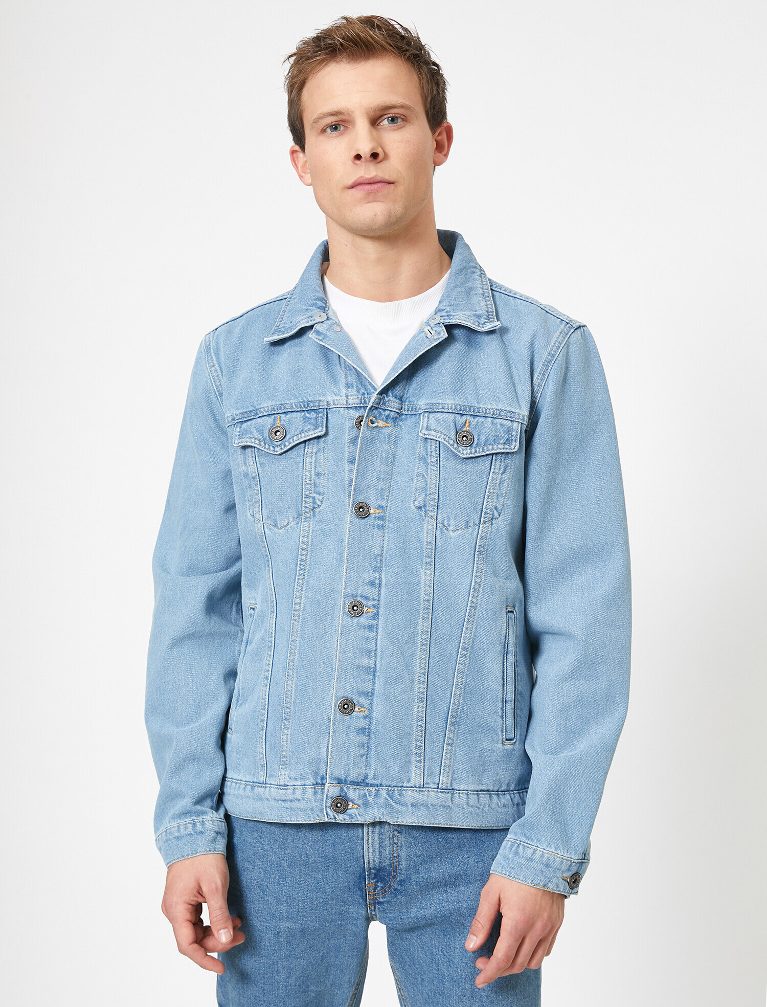   Yakası Suni Kürklü Düğmeli Yakası Çıkarılabilir Jean Ceket