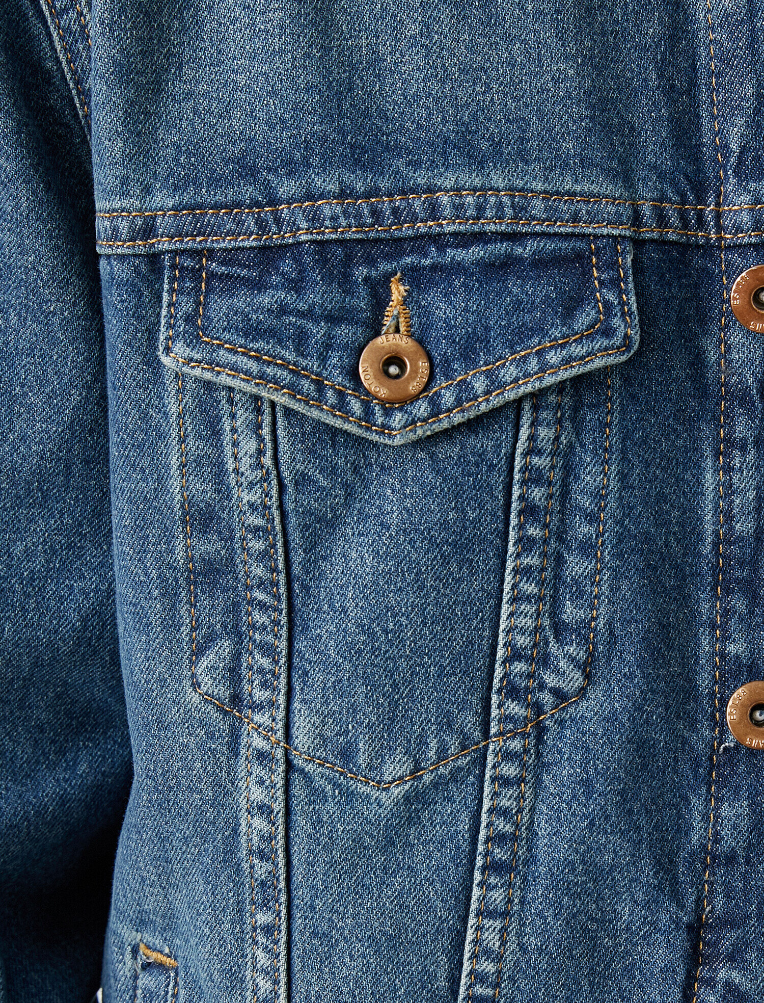   Düğmeli Cep Detaylı %100 Pamuk Jean Ceket