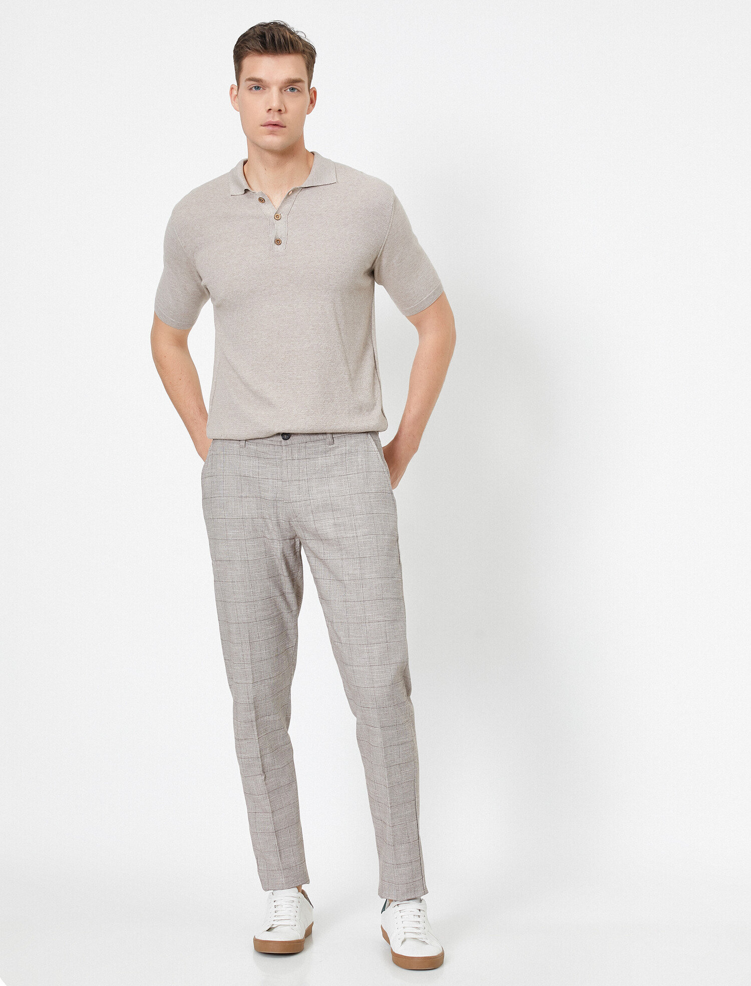   Cep Detaylı Slim Fit Kareli Pantolon