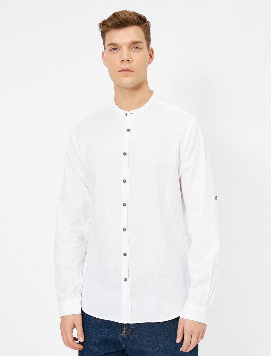   Hakim Yaka Apoletli Pamuklu Slim Fit Gömlek