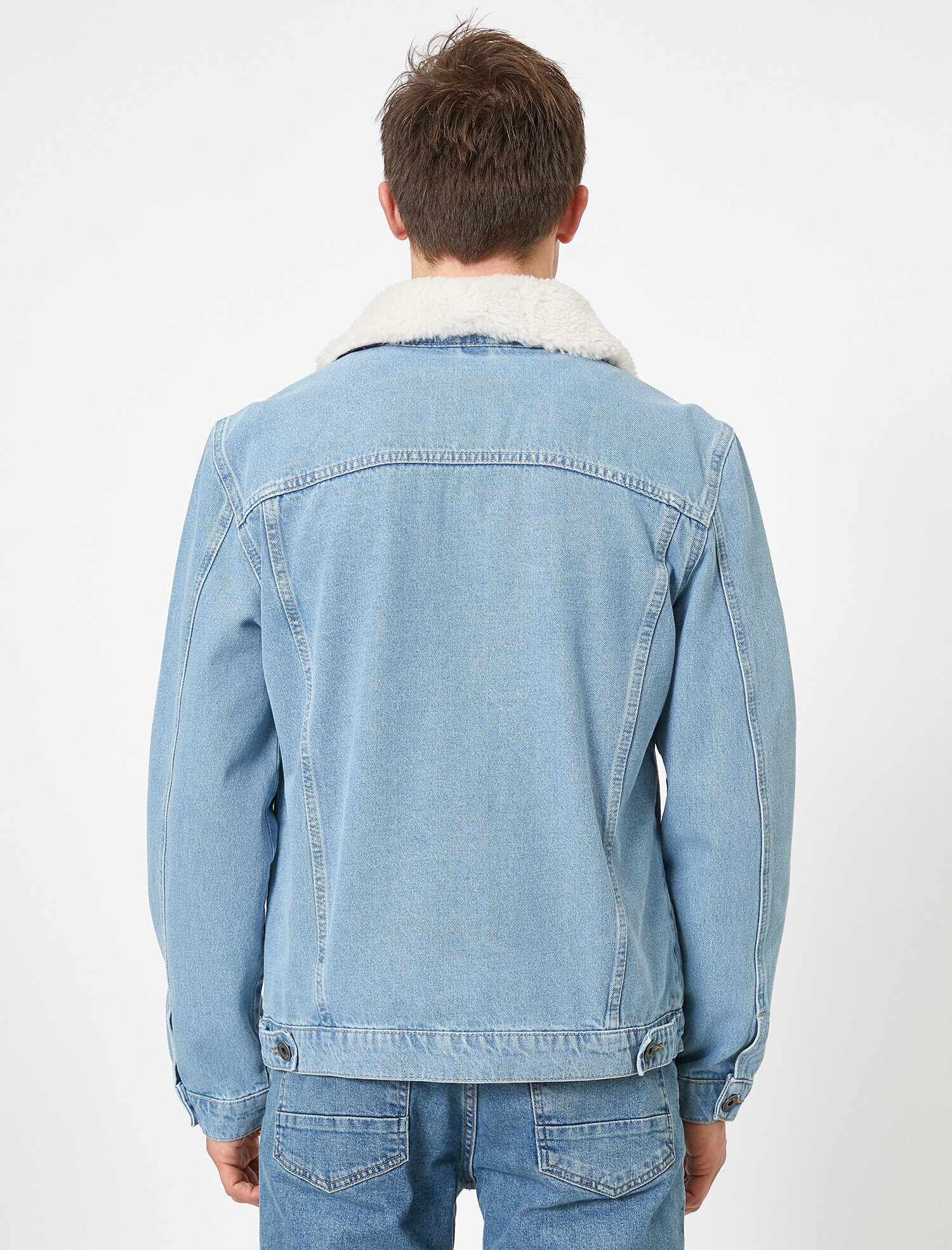   Yakası Suni Kürklü Düğmeli Yakası Çıkarılabilir Jean Ceket