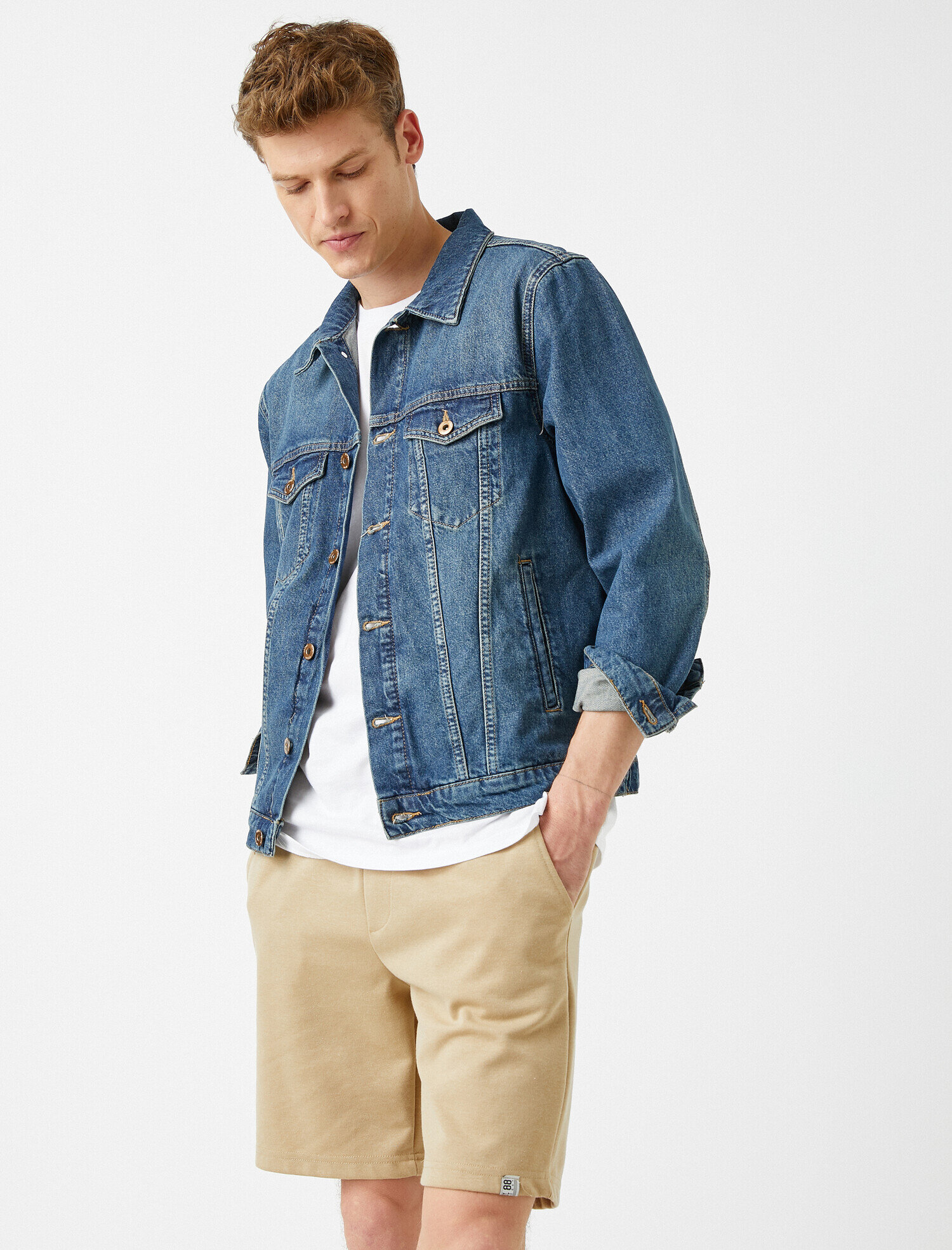   Düğmeli Cep Detaylı %100 Pamuk Jean Ceket