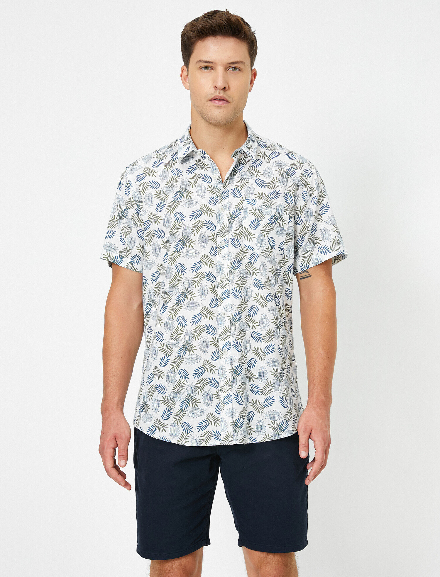   Pamuklu Kısa Kollu Desenli Gömlek