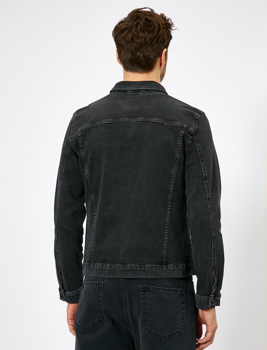   Cepli Düğmeli Önü Pile Detaylı Jean Ceket