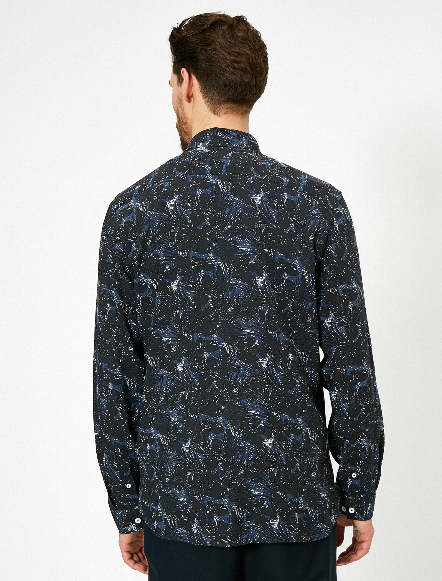   Pamuklu Yaprak Desenli Uzun Kollu Yazlık Gömlek