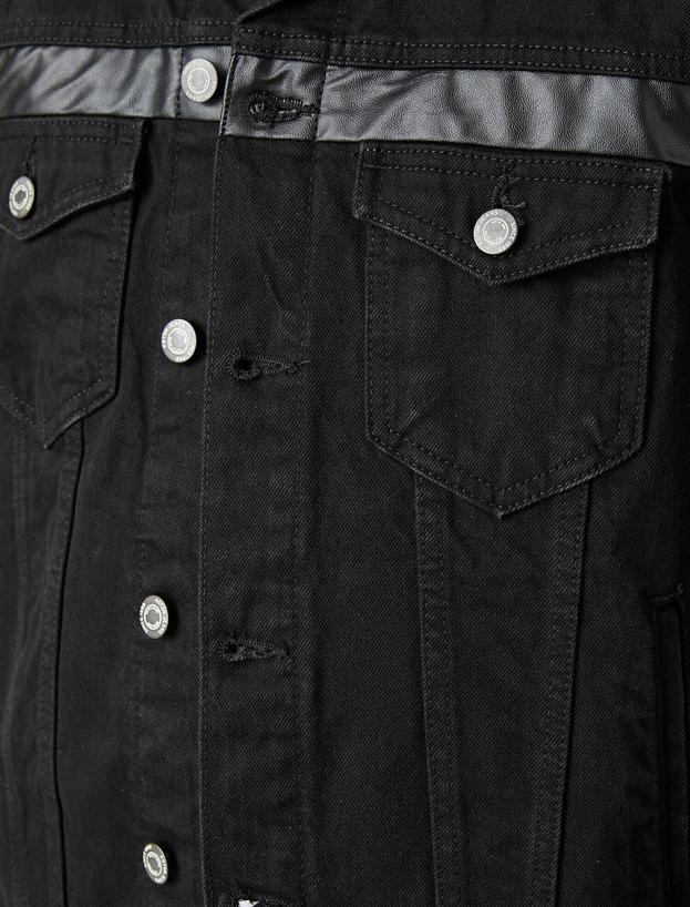   Düğmeli Suni Deri Detaylı Pamuklu Jean Ceket